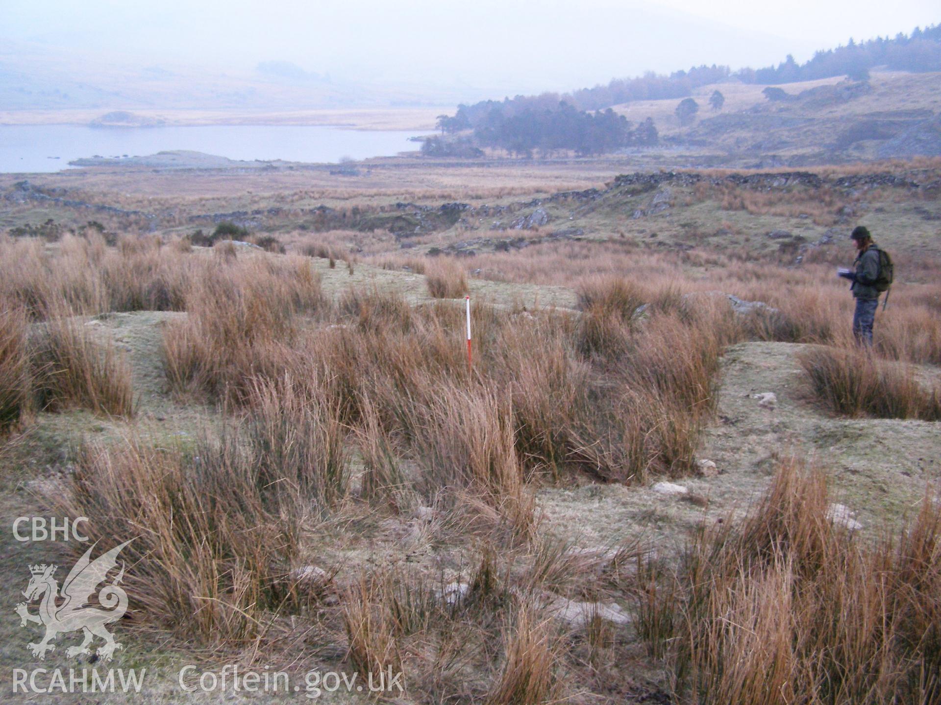 Photograph of Hut Circle I north west of Llyn-y-gader Quarry taken on 31/01/2006 by P.J. Schofield during an Upland Survey undertaken by Oxford Archaeology North.