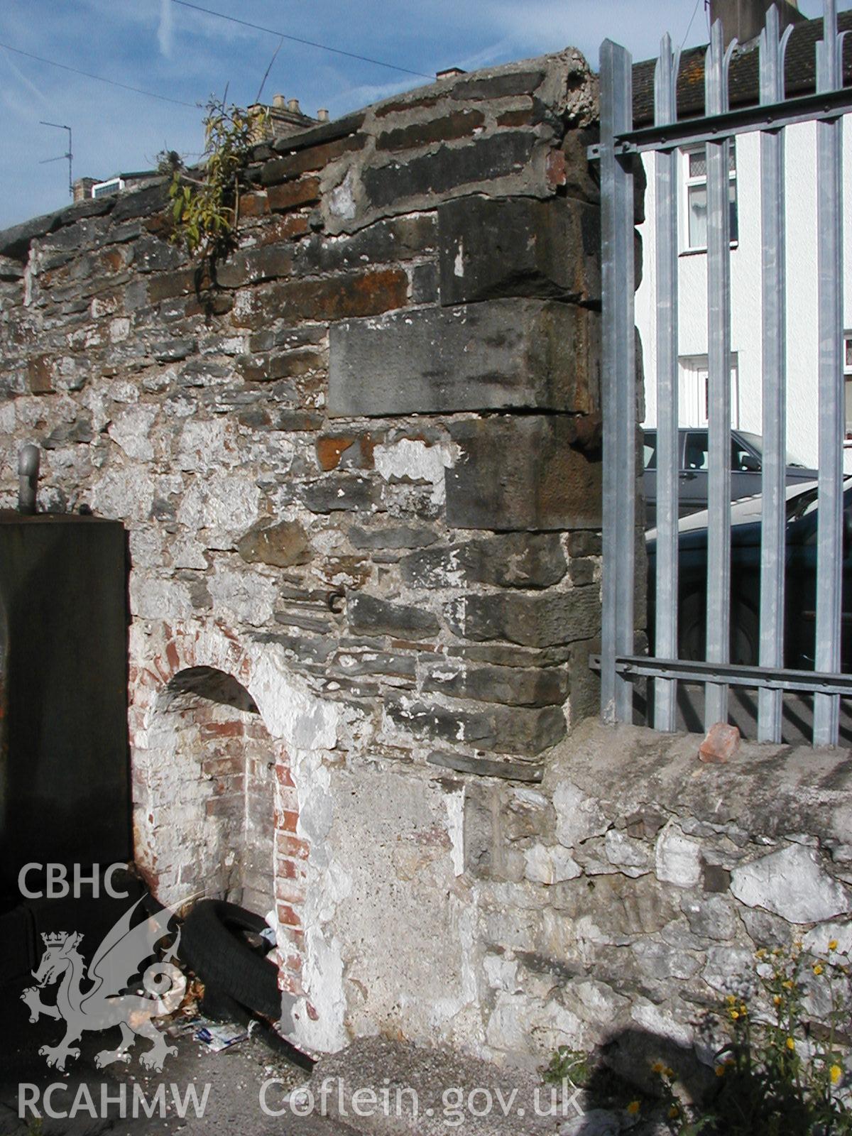 Digital colour photograph showing part of the North wall of Newport Cattle Market.