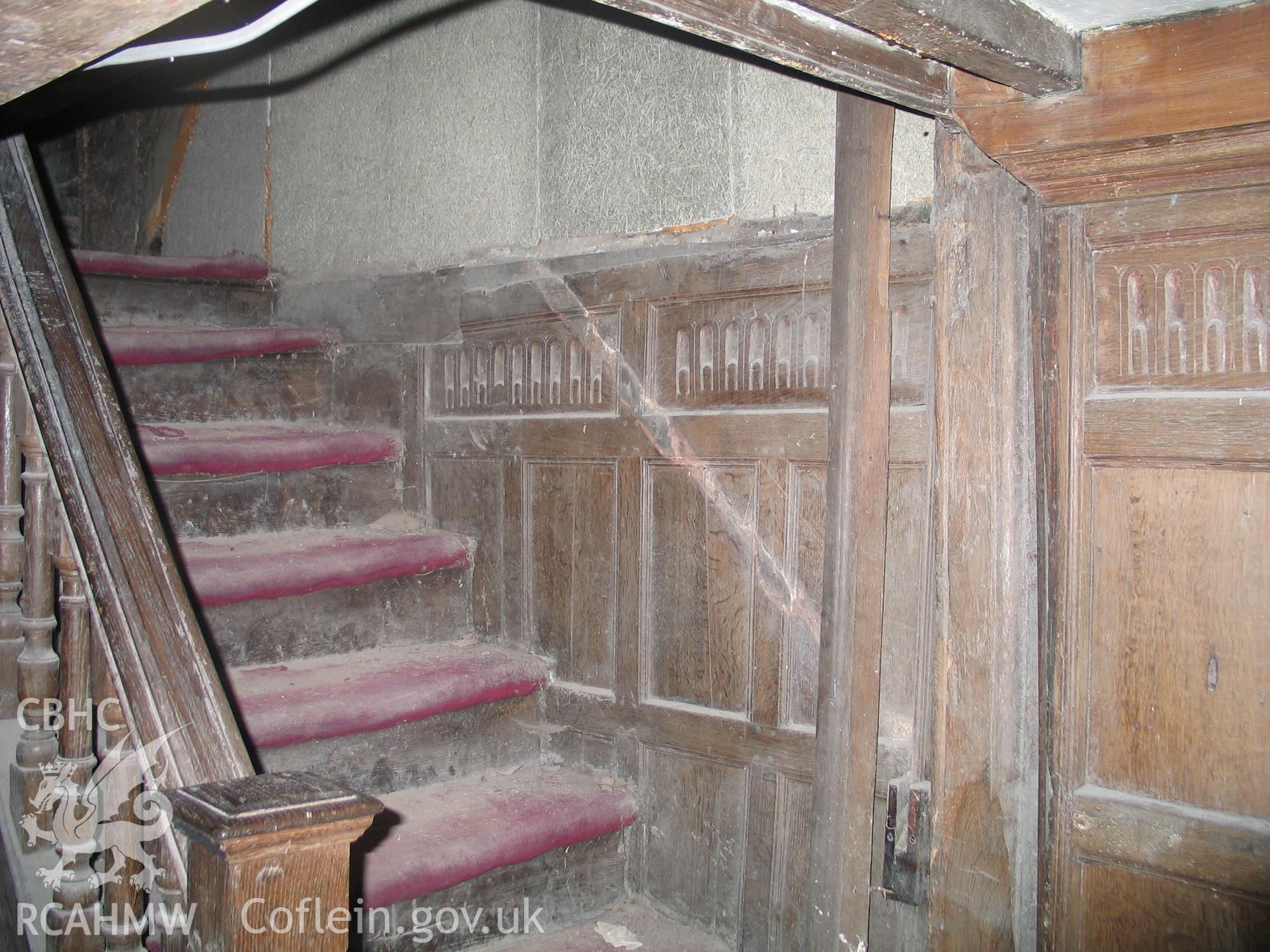 Nantclwyd House before conservation. G.8 west wall stair.