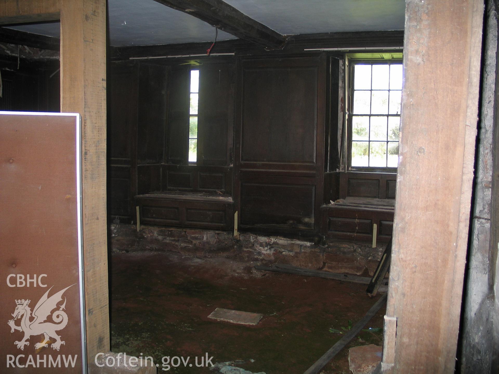 Nantclwyd House before conservation. G.10 props and west wall.