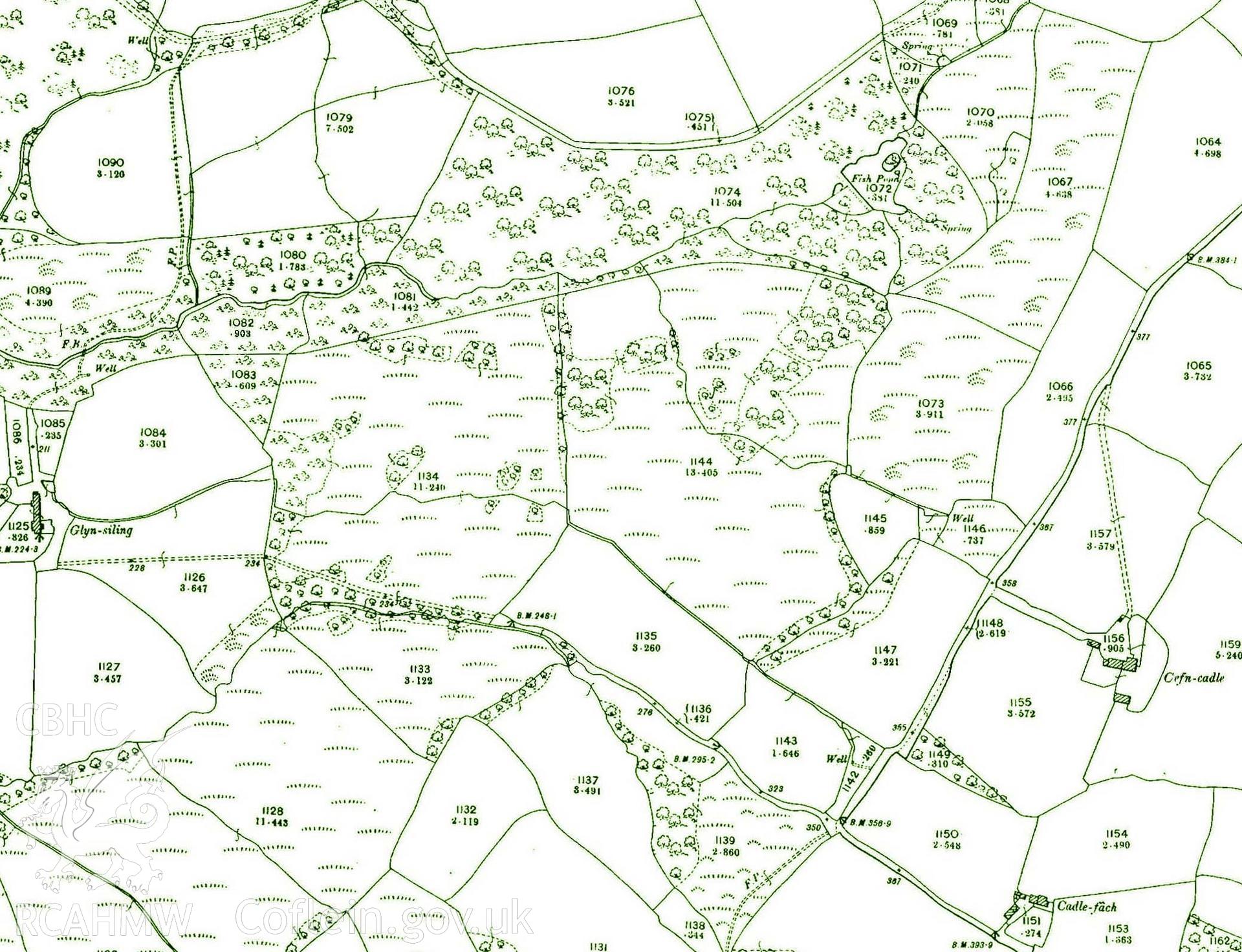 Digital copy of part of OS map sheet XIV. 12ME. It depicts part of the Penllergare Estate.