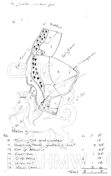 Digital copy of part of a plan showing the area of Melin Llan.