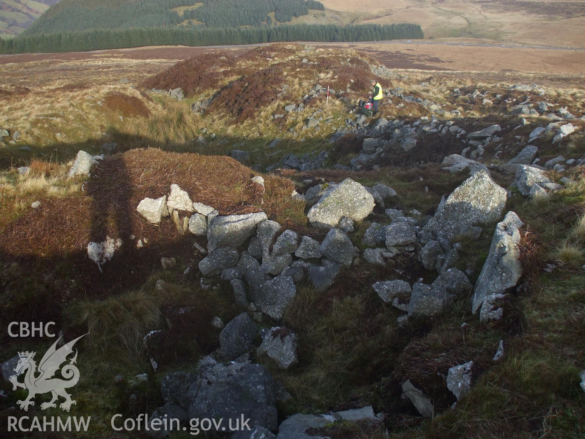 Digital colour photograph of a limestone quarry at Ffos y Wern III taken on 15/12/2008 by N. Paveley during the Mynydd Llangynidr Upland Survey undertaken by ArchaeoPhysica.