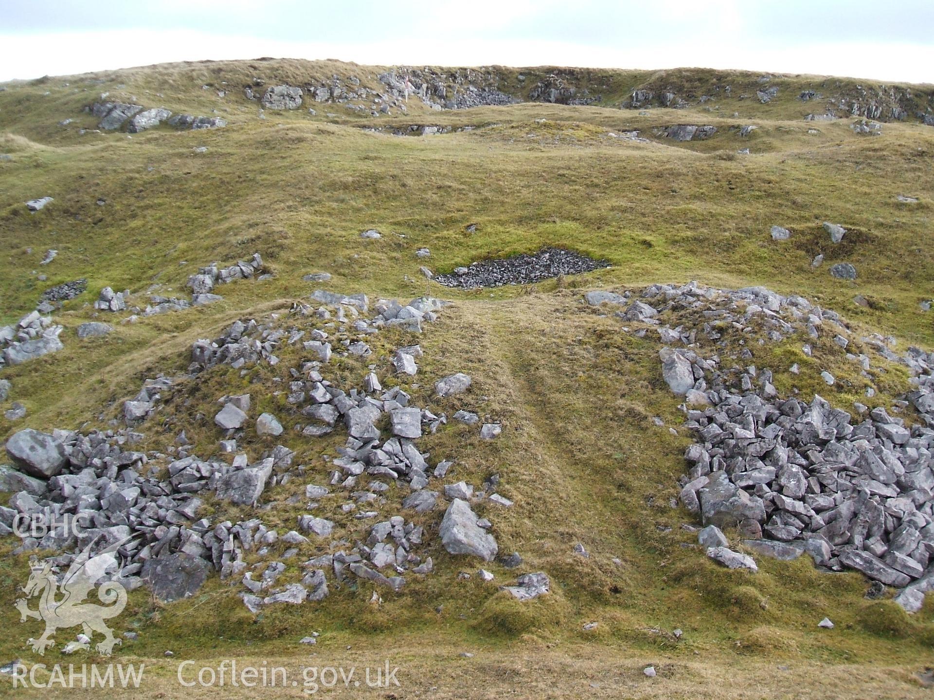 Digital colour photograph of a limestone quarry at Blaen Onneu IV taken on 28/01/2009 by B. Britton during the Mynydd Llangynidr Upland Survey undertaken by ArchaeoPhysica.