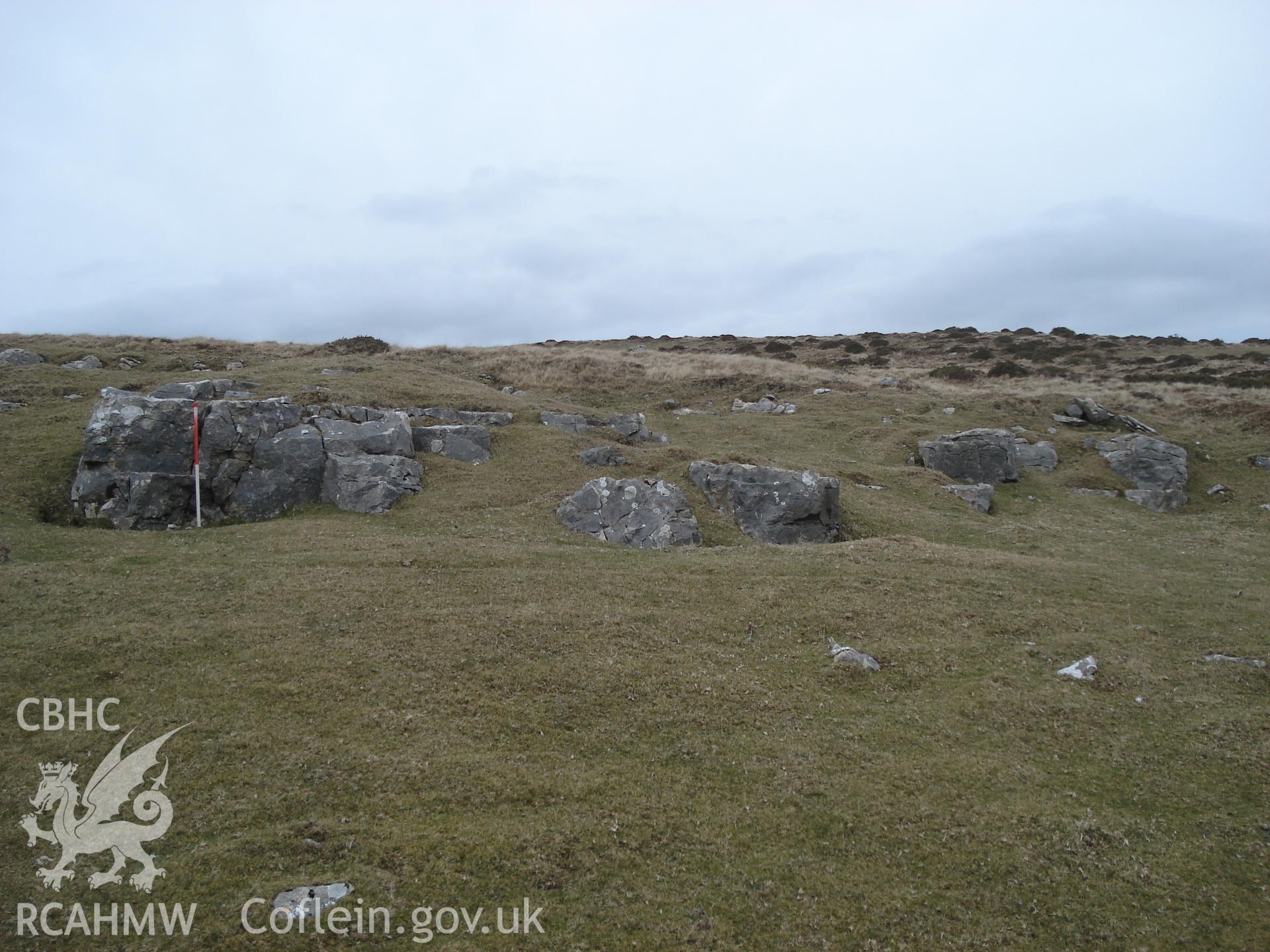 Digital colour photograph of a quarry at Clo Cadno Limekiln IV taken on 28/02/2008 by M. Lafuente during the Mynydd Llangynidr Upland Survey undertaken by ArchaeoPhysica.