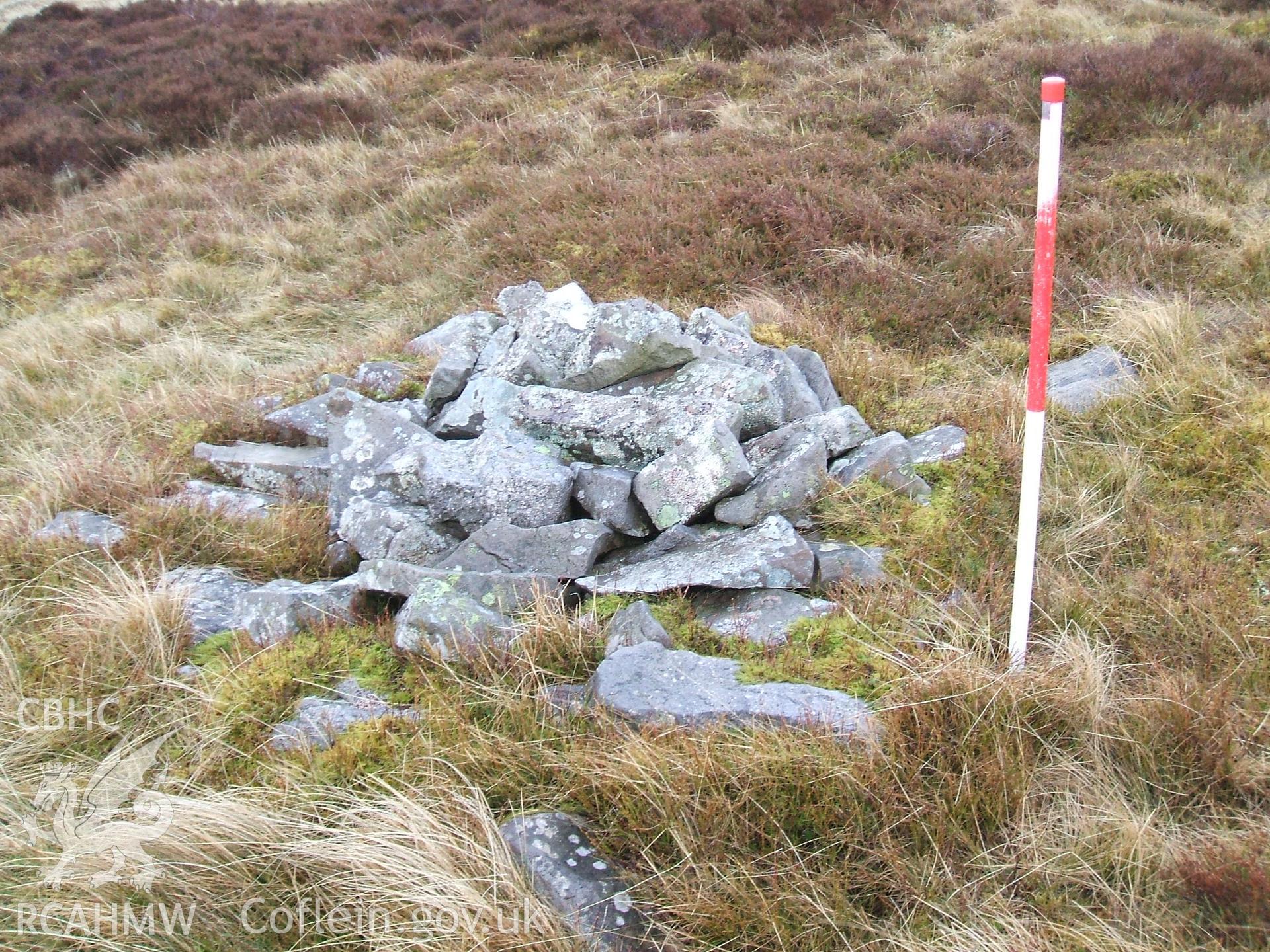 Digital colour photograph of a clearance cairn at Mynydd Llangynidr east II taken on 19/01/2009 by B. Britton during the Mynydd Llangynidr Upland Survey undertaken by ArchaeoPhysica.