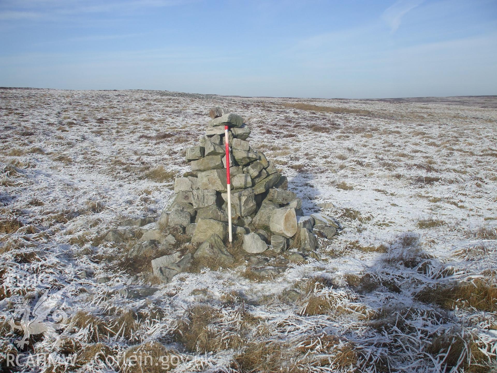 Digital colour photograph of a marker cairn at Mynydd Llangynidr west V taken on 06/01/2009 by G. Arnold during the Mynydd Llangynidr Upland Survey undertaken by ArchaeoPhysica.