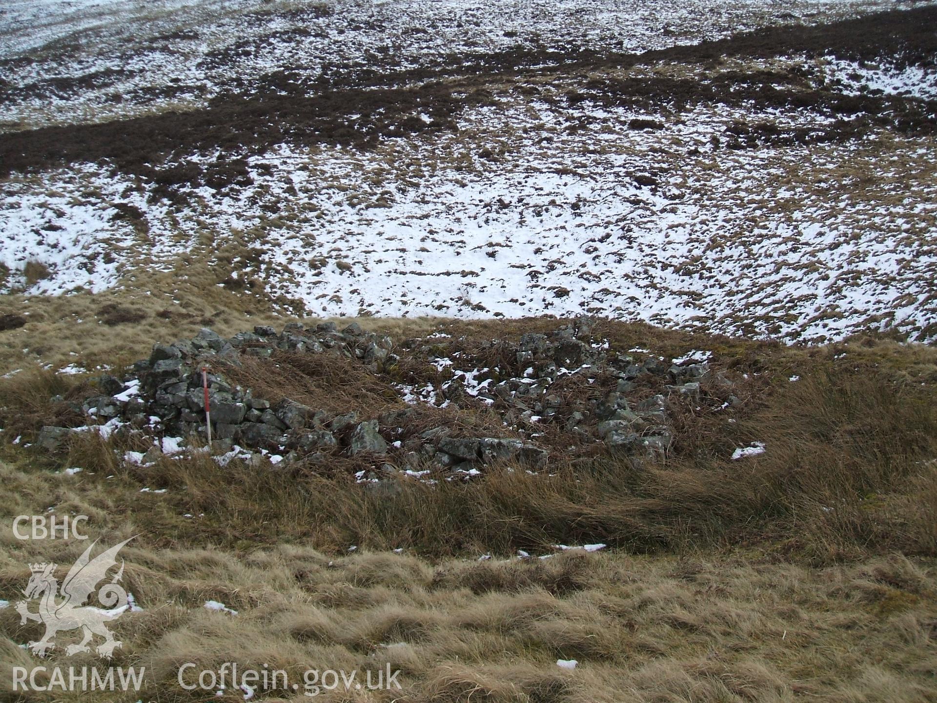 Digital colour photograph of a workers hut at Blaen Cwmclaisfer taken on 05/03/2009 by G. Arnold during the Mynydd Llangynidr Upland Survey undertaken by ArchaeoPhysica.