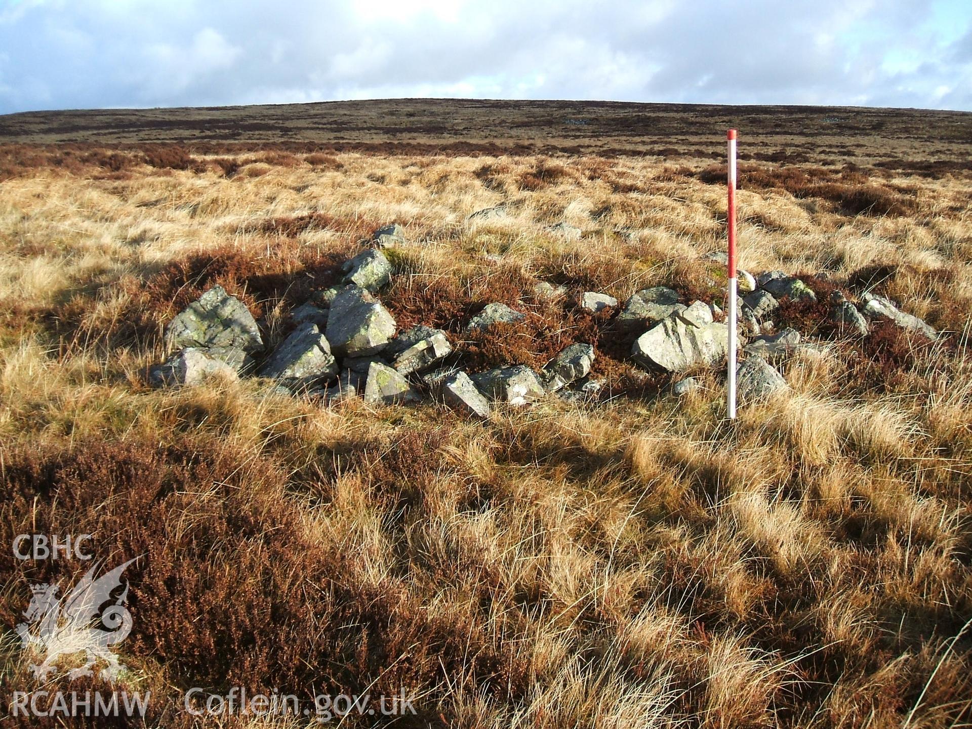 Digital colour photograph of a cairn at Mynydd Llangynidr west II taken on 23/01/2009 by B. Britton during the Mynydd Llangynidr Upland Survey undertaken by ArchaeoPhysica.