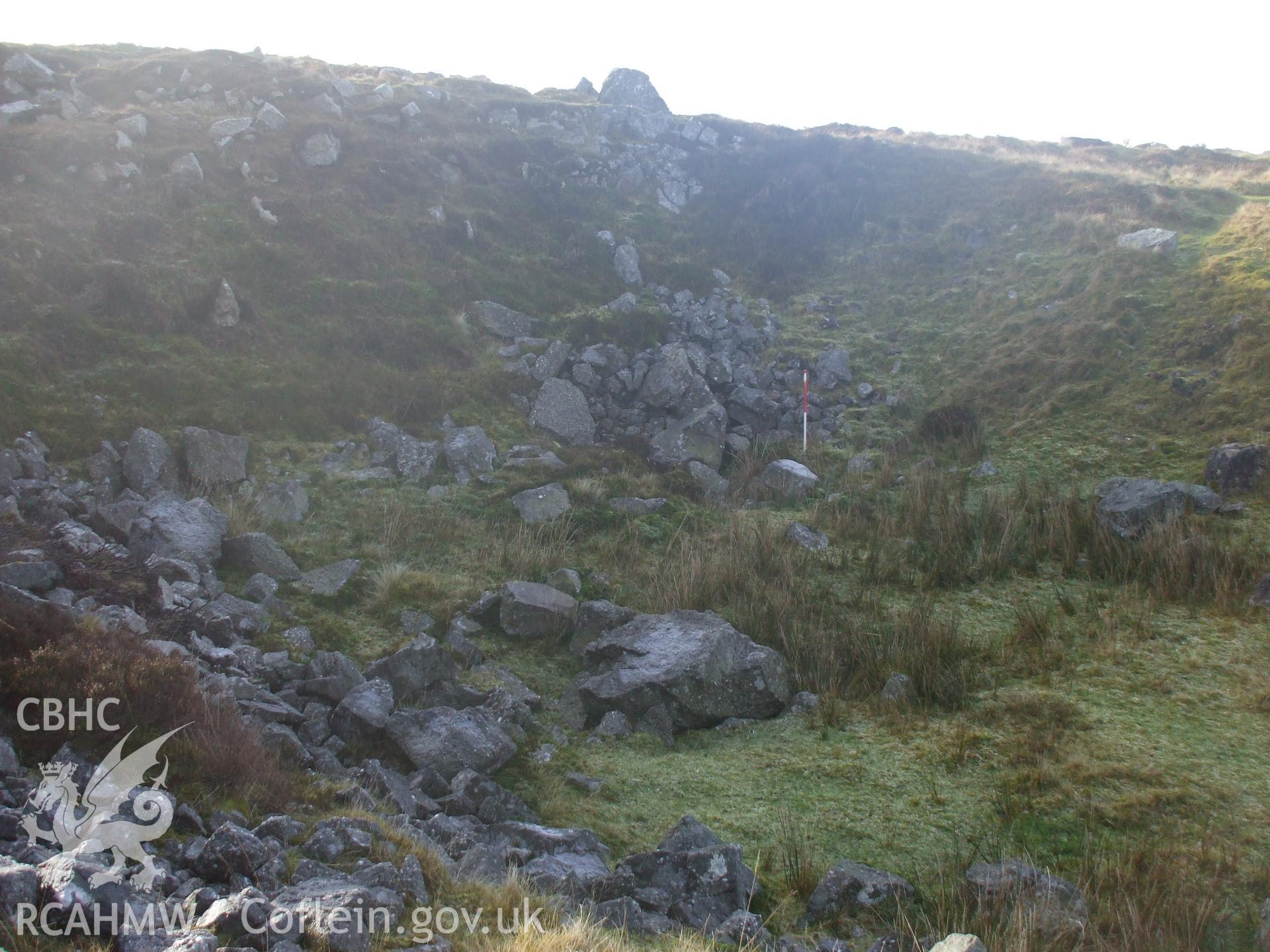 Digital colour photograph of a limestone quarry at Ffos y Wern III taken on 15/12/2008 by N. Paveley during the Mynydd Llangynidr Upland Survey undertaken by ArchaeoPhysica.