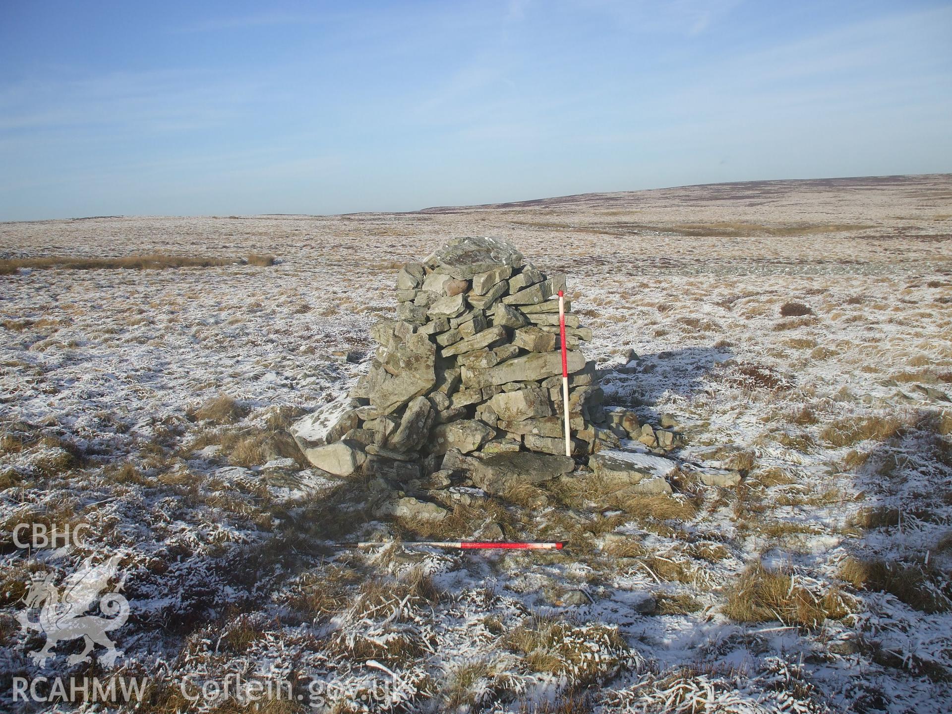 Digital colour photograph of a marker cairn at Mynydd Llangynidr west I taken on 06/01/2009 by G. Arnold during the Mynydd Llangynidr Upland Survey undertaken by ArchaeoPhysica.