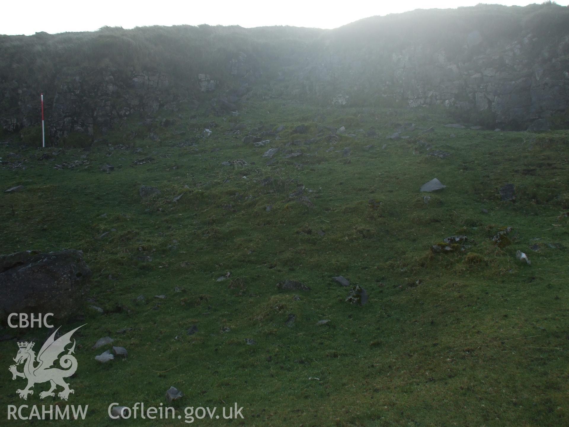 Digital colour photograph of a limestone quarry at Ffos y Wern IV taken on 15/12/2008 by N. Paveley during the Mynydd Llangynidr Upland Survey undertaken by ArchaeoPhysica.