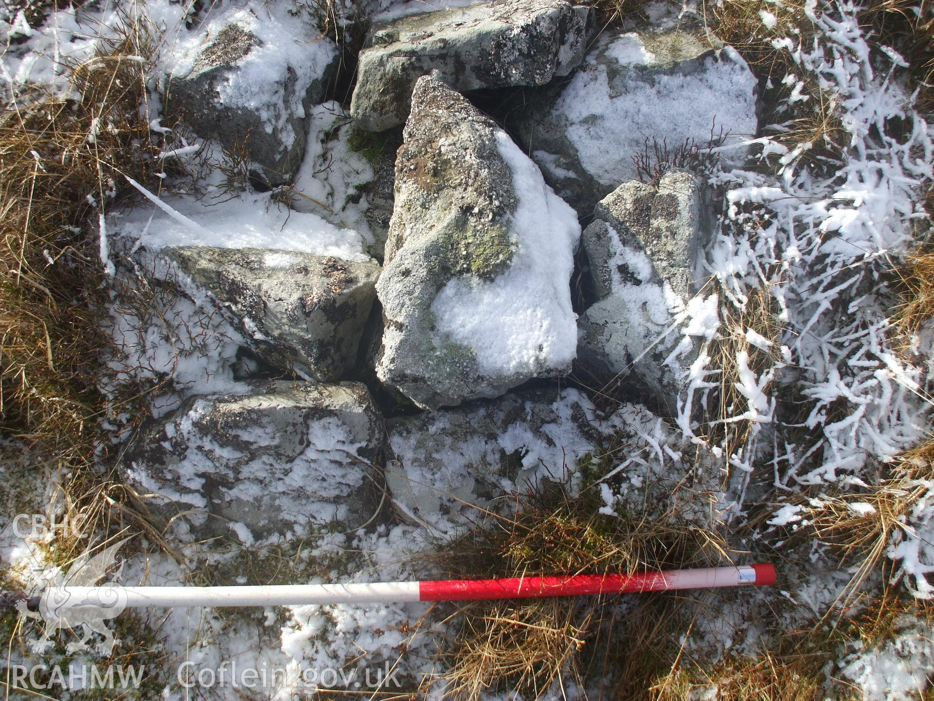 Digital colour photograph of a marker cairn at Mynydd Llangynidr west VII taken on 07/01/2009 by G. Arnold during the Mynydd Llangynidr Upland Survey undertaken by ArchaeoPhysica.