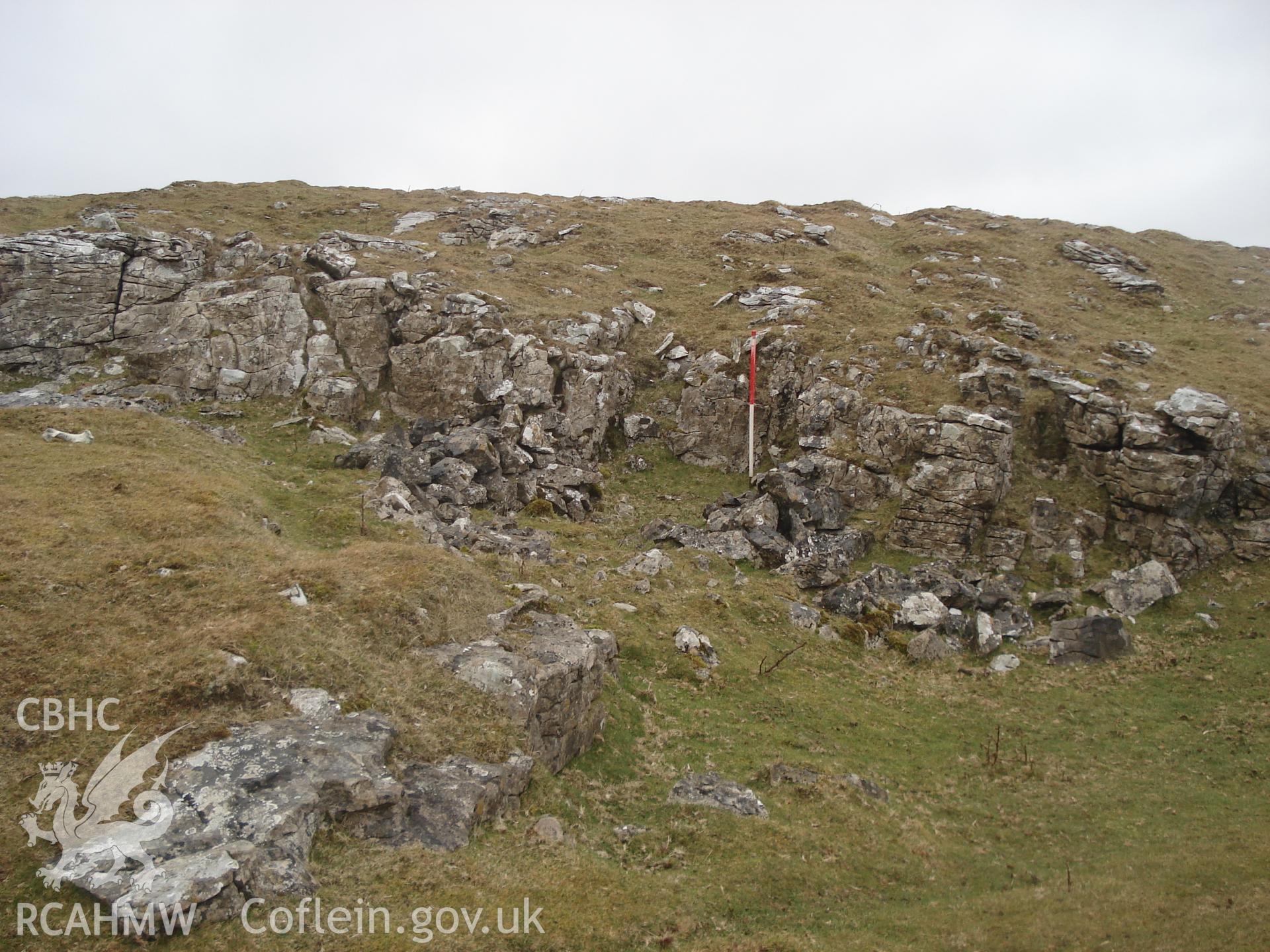 Digital colour photograph of a quarry at Clo Cadno Limekiln II taken on 29/02/2008 by M. Lafuente during the Mynydd Llangynidr Upland Survey undertaken by ArchaeoPhysica.