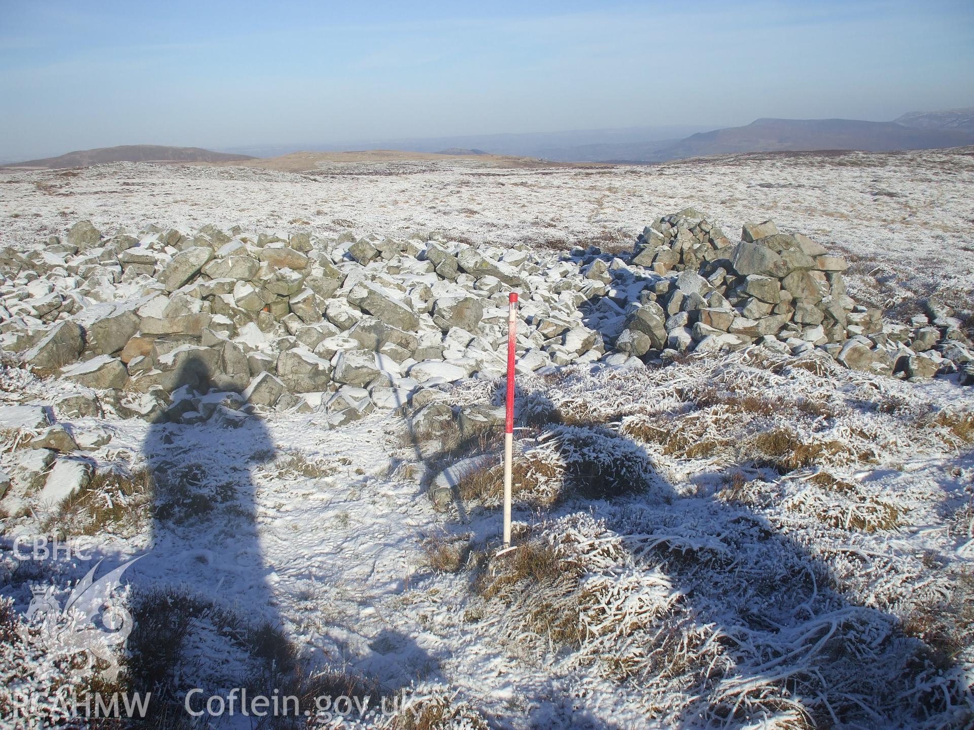 Digital colour photograph of a marker cairn at Mynydd Llangynidr west III taken on 06/01/2009 by G. Arnold during the Mynydd Llangynidr Upland Survey undertaken by ArchaeoPhysica.