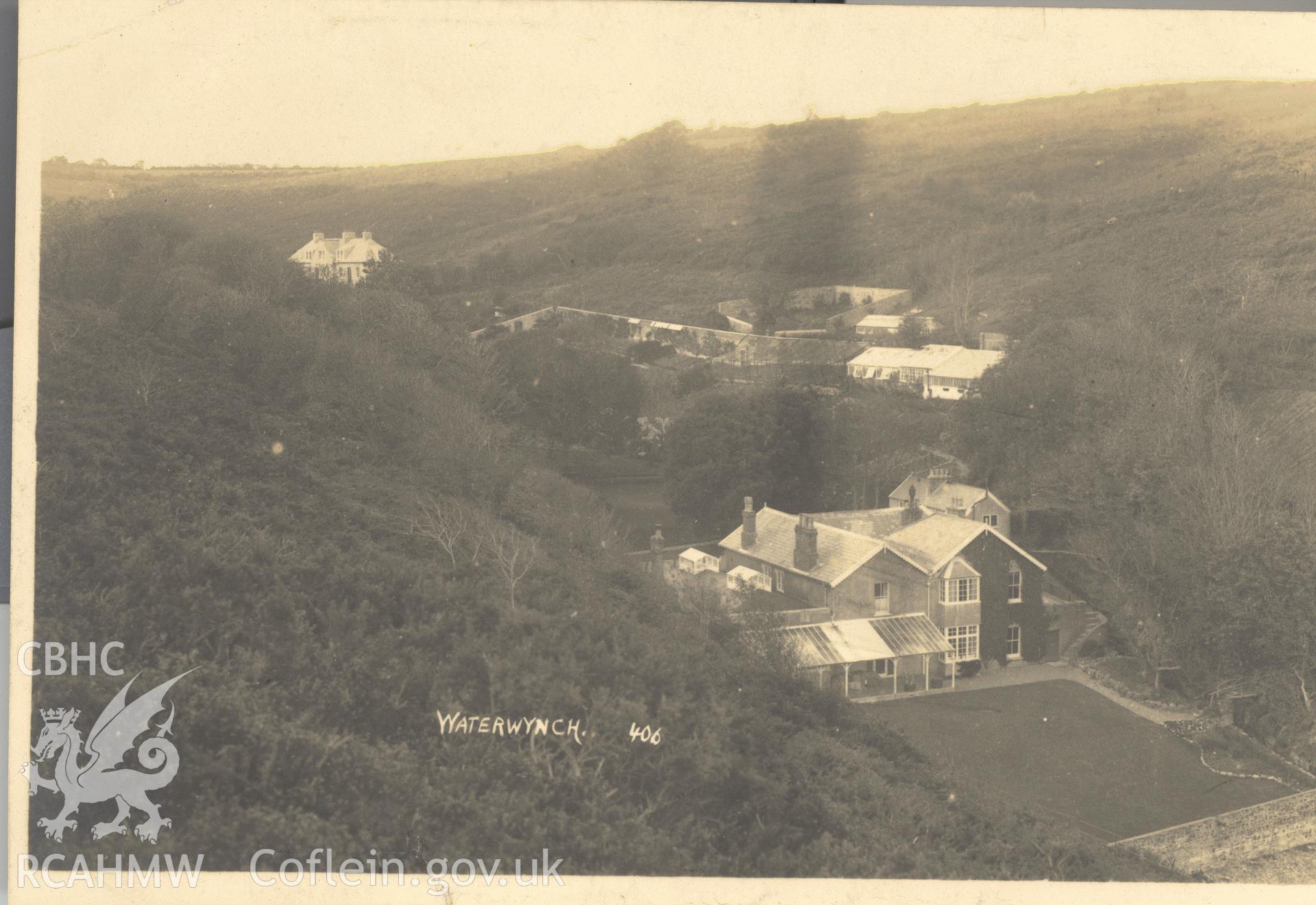 Digitised postcard image of Waterwynch House, Tenby, H. Mortimer Allen, Tenby. Produced by Parks and Gardens Data Services, from an original item in the Peter Davis Collection at Parks and Gardens UK. We hold only web-resolution images of this collection, suitable for viewing on screen and for research purposes only. We do not hold the original images, or publication quality scans.