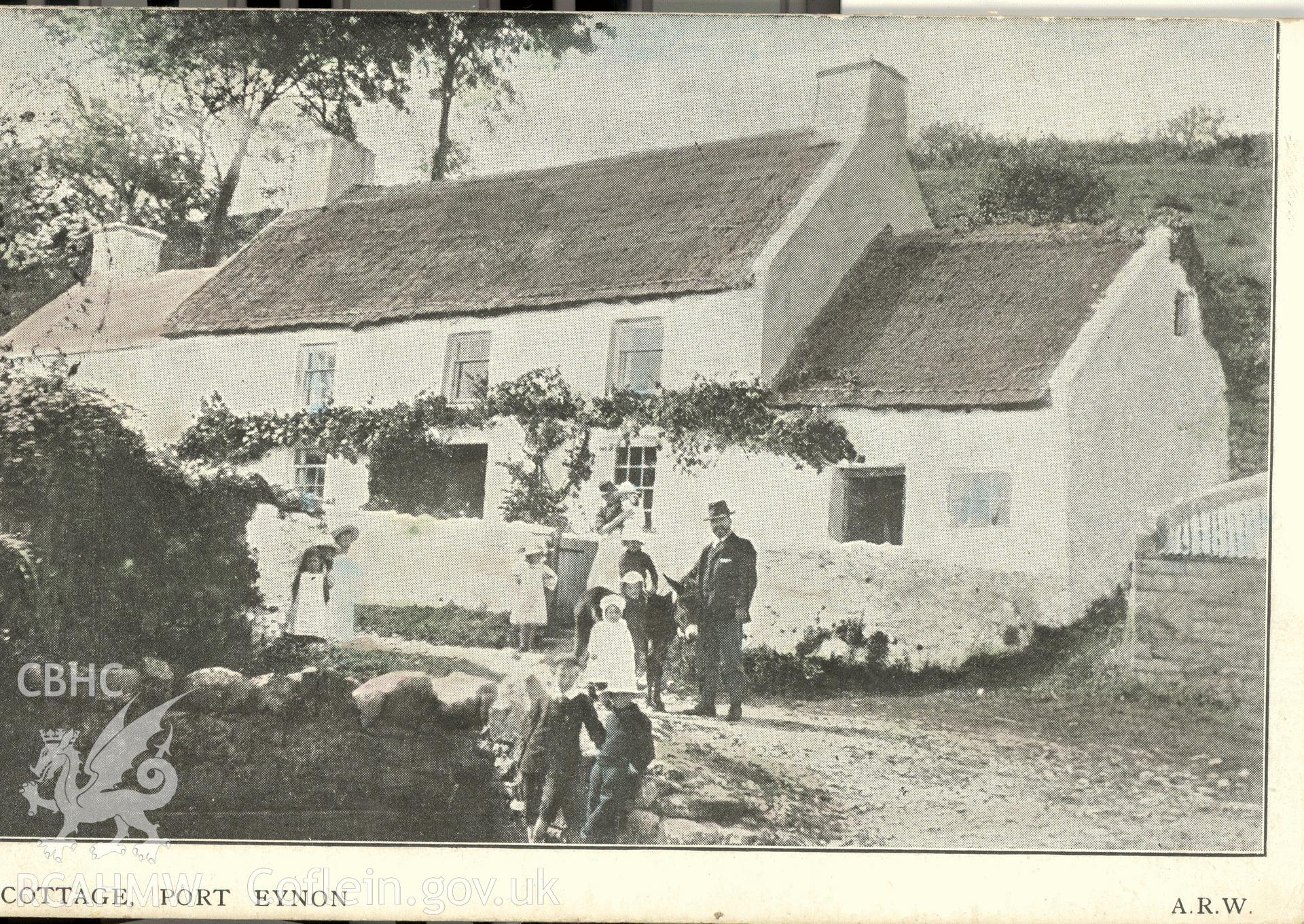 Digitised postcard image of Vine cottage, Port Eynon, A.R.W. Produced by Parks and Gardens Data Services, from an original item in the Peter Davis Collection at Parks and Gardens UK. We hold only web-resolution images of this collection, suitable for viewing on screen and for research purposes only. We do not hold the original images, or publication quality scans.