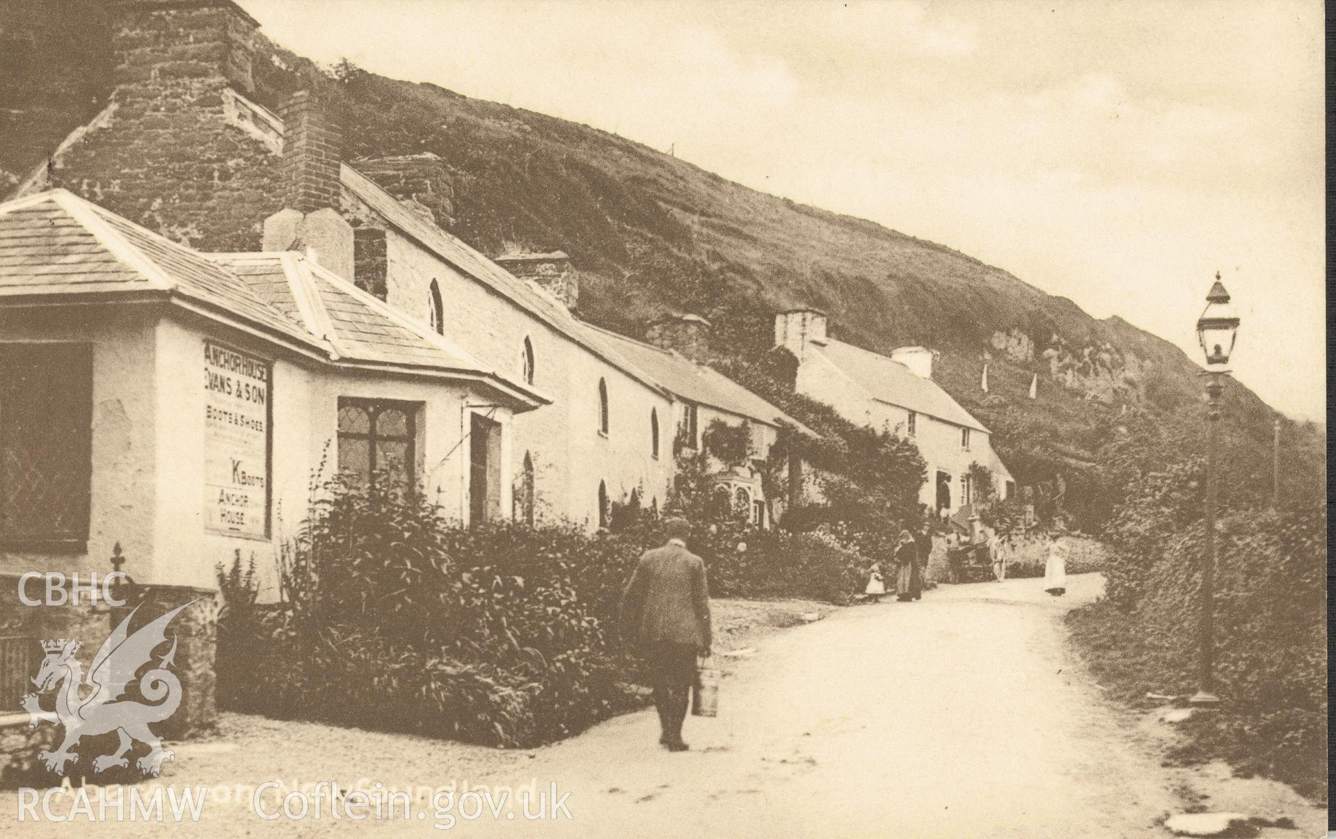 Digitised postcard image of Newfoundland Terrace, Aberaeron. Produced by Parks and Gardens Data Services, from an original item in the Peter Davis Collection at Parks and Gardens UK. We hold only web-resolution images of this collection, suitable for viewing on screen and for research purposes only. We do not hold the original images, or publication quality scans.