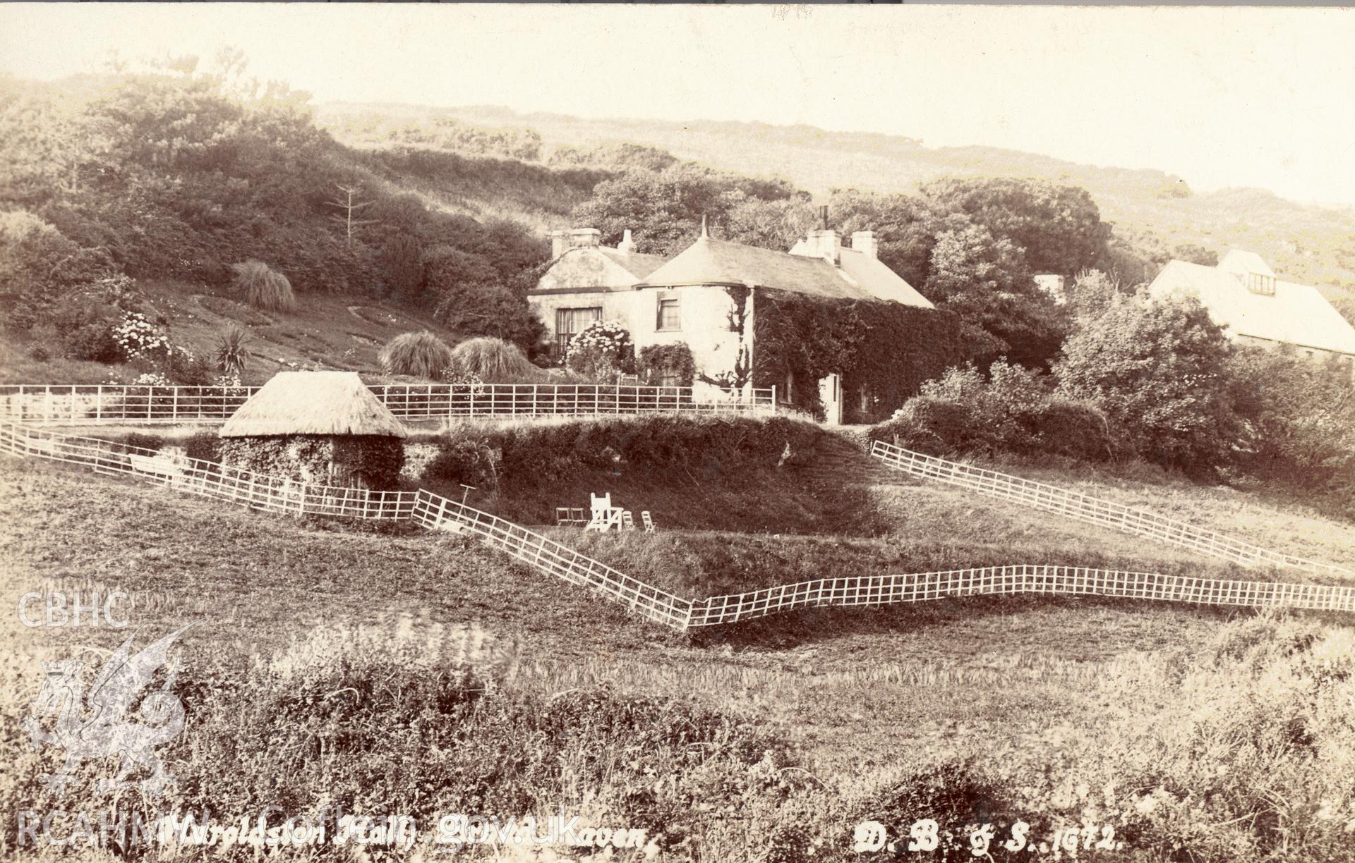 Digitised postcard image of Haroldston Hall, Broad Haven, D.Bowen and Son, Haverfordwest. Produced by Parks and Gardens Data Services, from an original item in the Peter Davis Collection at Parks and Gardens UK. We hold only web-resolution images of this collection, suitable for viewing on screen and for research purposes only. We do not hold the original images, or publication quality scans.