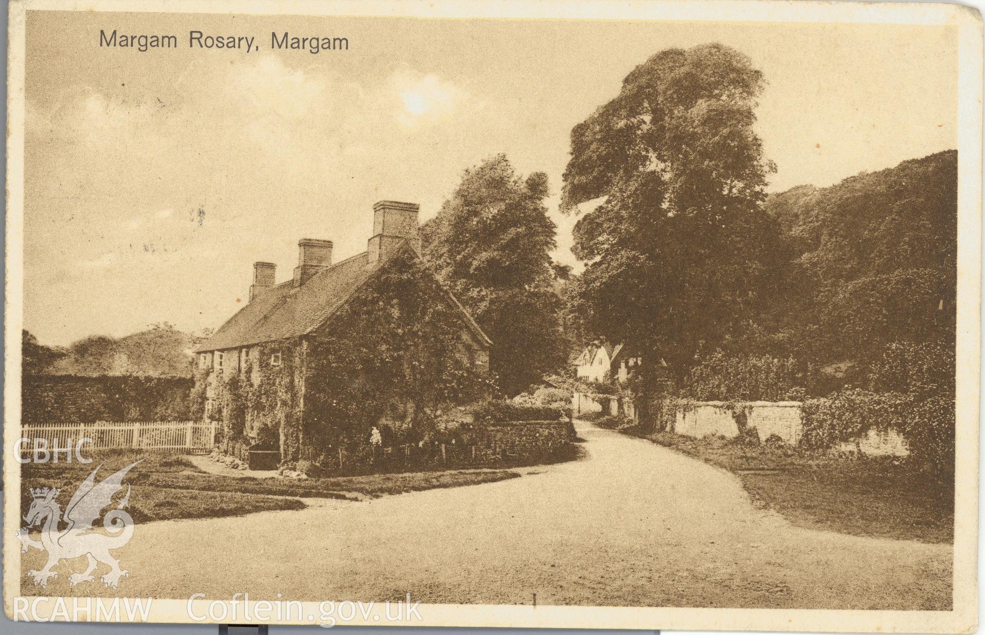 Digitised postcard image of Margam Rosery. Unlocated. Produced by Parks and Gardens Data Services, from an original item in the Peter Davis Collection at Parks and Gardens UK. We hold only web-resolution images of this collection, suitable for viewing on screen and for research purposes only. We do not hold the original images, or publication quality scans.