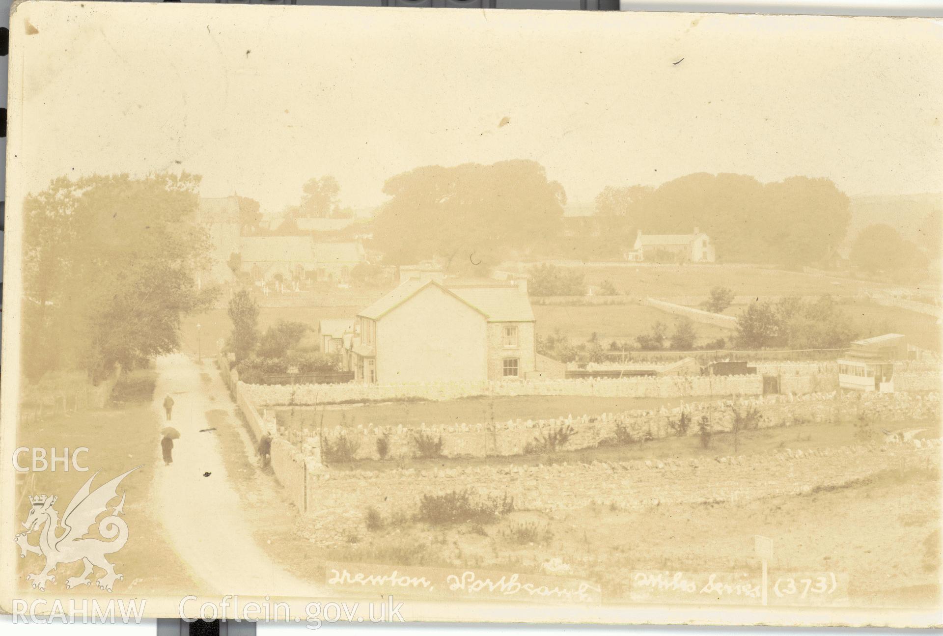 Digitised postcard image of house on Beach Road, Newton, Miles Series. Produced by Parks and Gardens Data Services, from an original item in the Peter Davis Collection at Parks and Gardens UK. We hold only web-resolution images of this collection, suitable for viewing on screen and for research purposes only. We do not hold the original images, or publication quality scans.