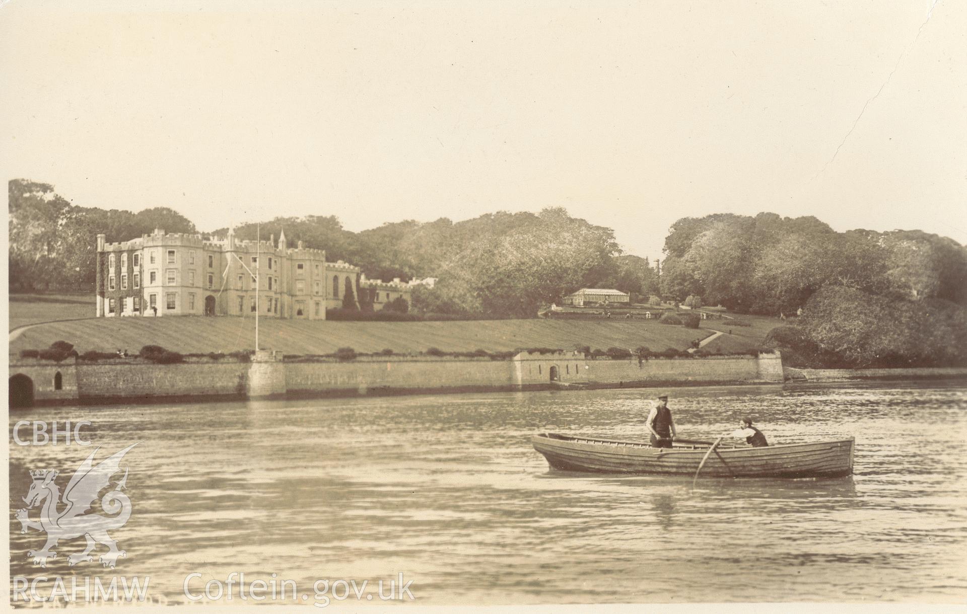 Digitised postcard image of Plas Newydd, Llanddaniel Fab, including waterfront. Produced by Parks and Gardens Data Services, from an original item in the Peter Davis Collection at Parks and Gardens UK. We hold only web-resolution images of this collection, suitable for viewing on screen and for research purposes only. We do not hold the original images, or publication quality scans.