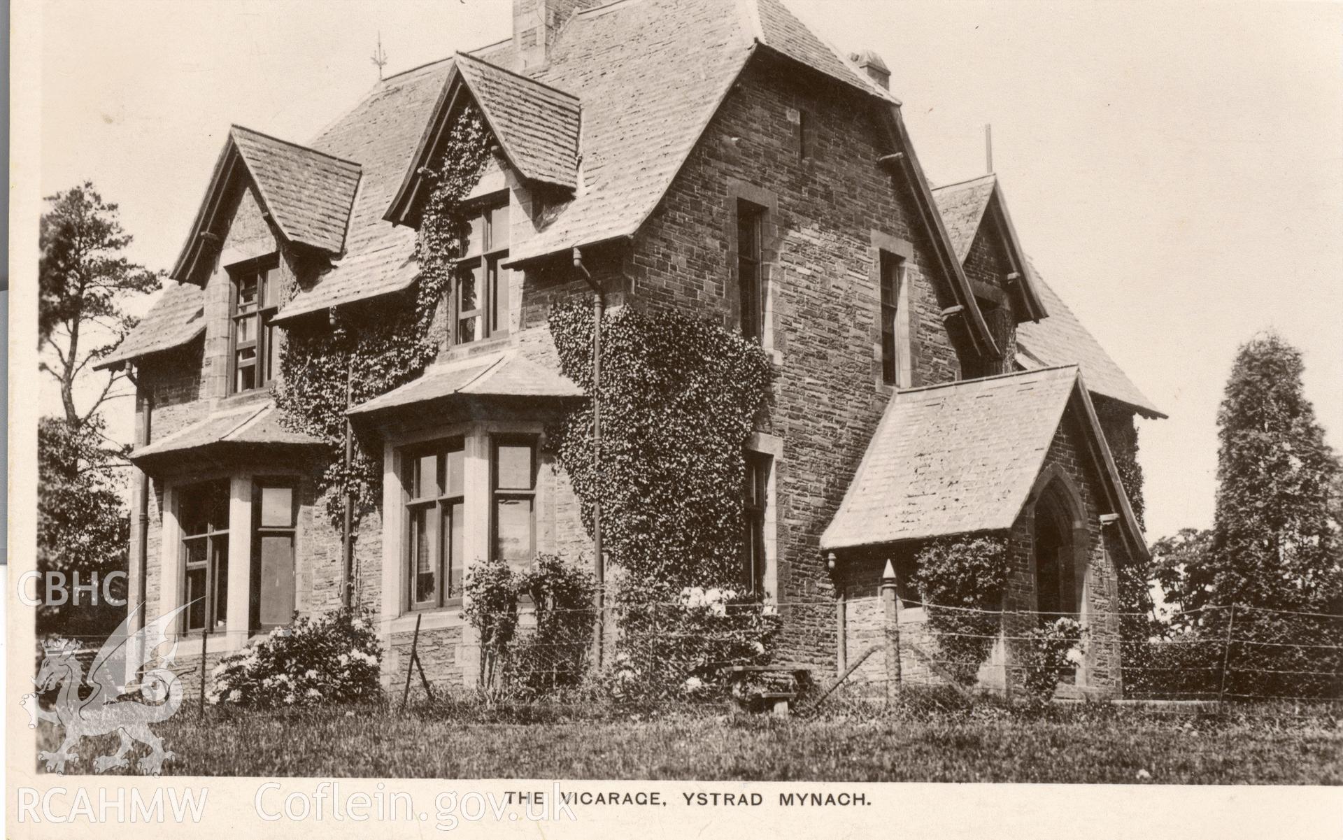 Digitised postcard image of Vicarage, Ystrad Mynach. Produced by Parks and Gardens Data Services, from an original item in the Peter Davis Collection at Parks and Gardens UK. We hold only web-resolution images of this collection, suitable for viewing on screen and for research purposes only. We do not hold the original images, or publication quality scans.