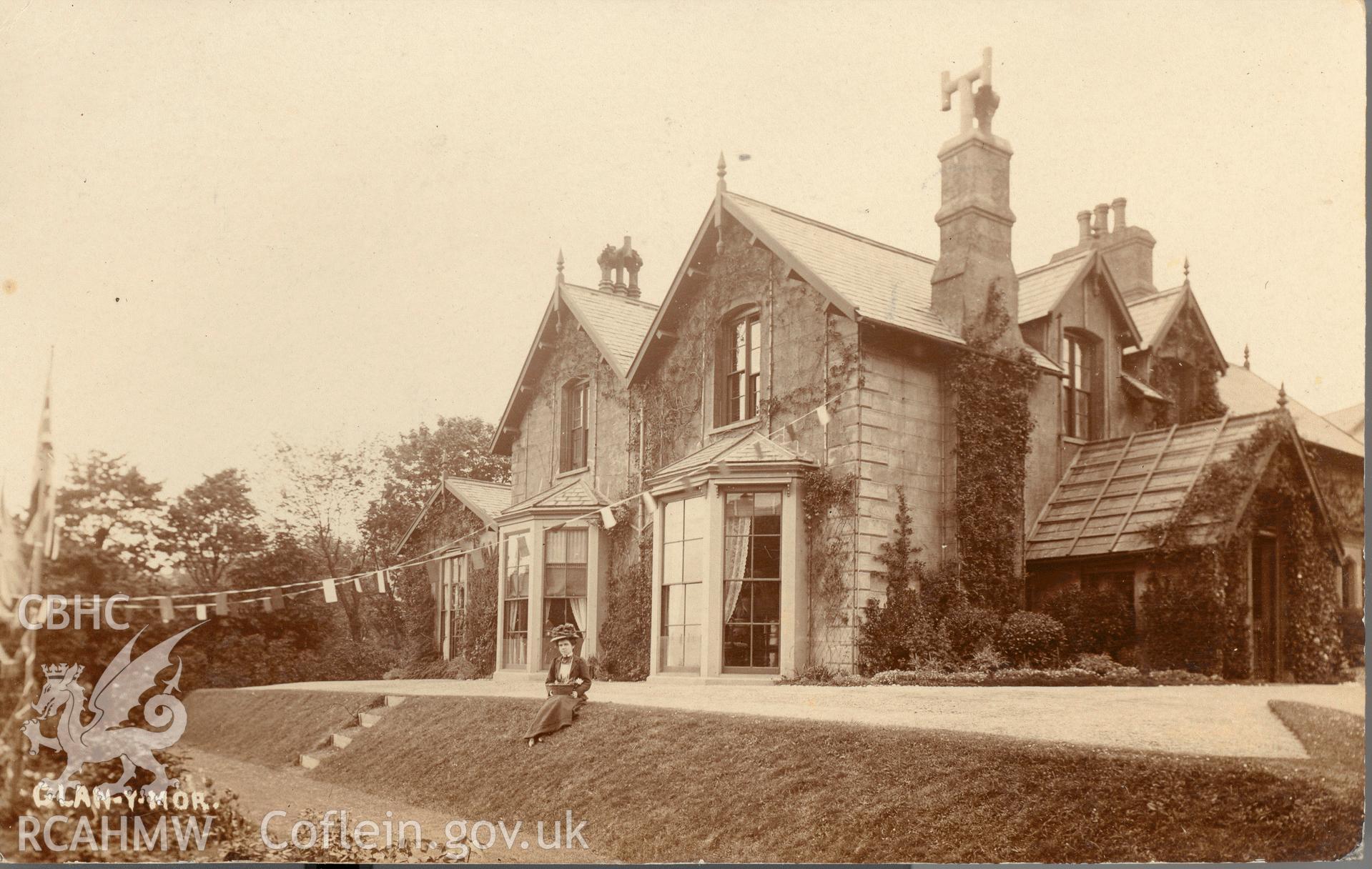 Digitised postcard image of Glan-y-Mor, Penmaenmawr, Hamilton Foyn, Photo artist, Penmaenmawr. Produced by Parks and Gardens Data Services, from an original item in the Peter Davis Collection at Parks and Gardens UK. We hold only web-resolution images of this collection, suitable for viewing on screen and for research purposes only. We do not hold the original images, or publication quality scans.