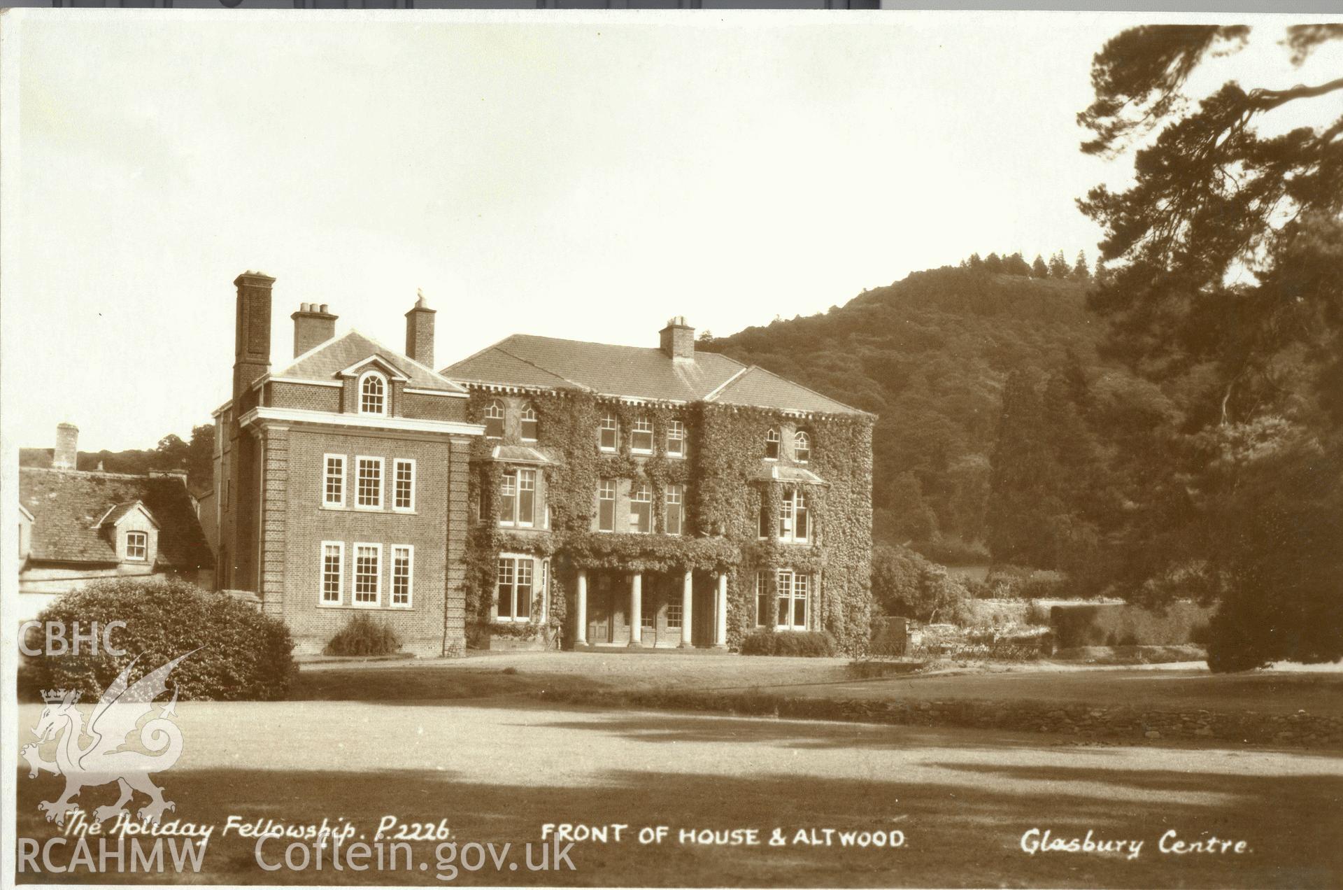 Digitised postcard image of Tregoyd Hall, Gwernyfed, E.A. Sweetman & Son, Ltd.,Tunbridge Wells. Produced by Parks and Gardens Data Services, from an original item in the Peter Davis Collection at Parks and Gardens UK. We hold only web-resolution images of this collection, suitable for viewing on screen and for research purposes only. We do not hold the original images, or publication quality scans.