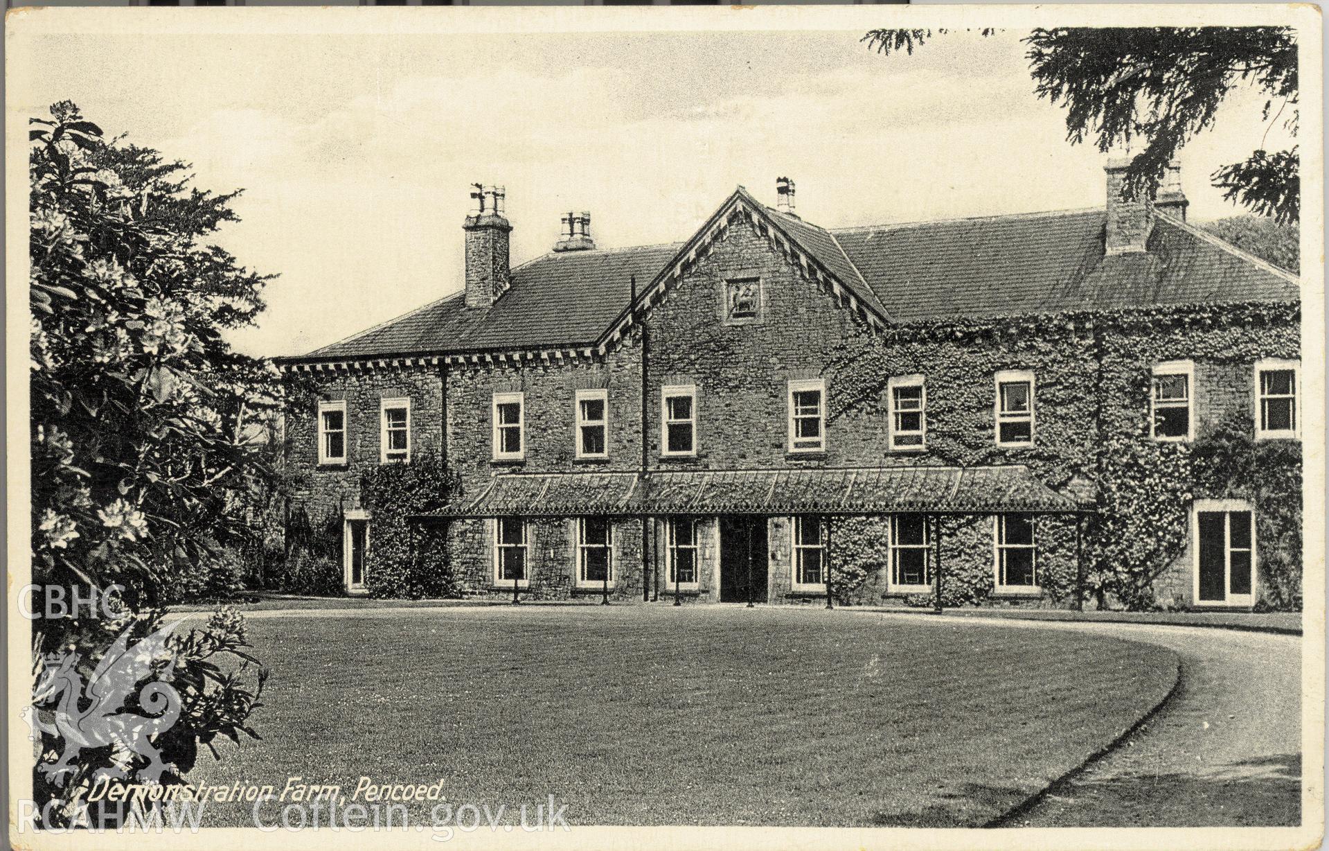 Digitised postcard image of Tregroes, Pencoed. Produced by Parks and Gardens Data Services, from an original item in the Peter Davis Collection at Parks and Gardens UK. We hold only web-resolution images of this collection, suitable for viewing on screen and for research purposes only. We do not hold the original images, or publication quality scans.