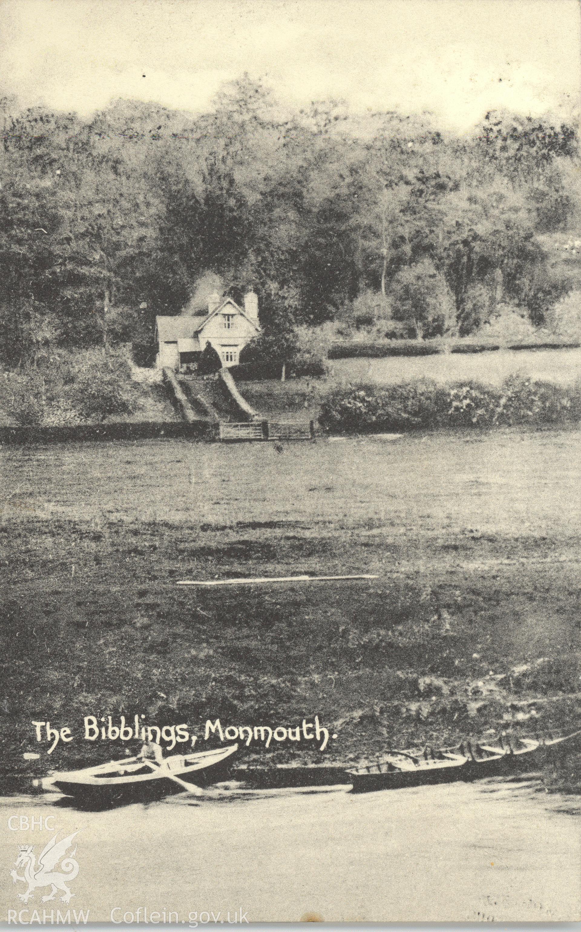 Digitised postcard image of the Biblings, near Monmouth, H. Clayton, Monmouth. Produced by Parks and Gardens Data Services, from an original item in the Peter Davis Collection at Parks and Gardens UK. We hold only web-resolution images of this collection, suitable for viewing on screen and for research purposes only. We do not hold the original images, or publication quality scans.