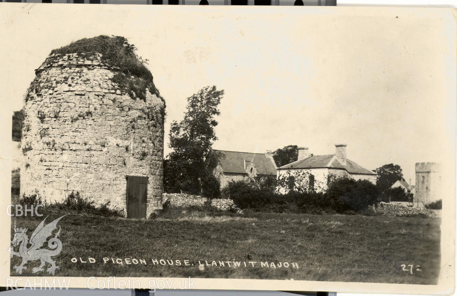 Digitised postcard image of Llantwit Major Grange, Dovecot, AW Bourne, 32 Babingley Drive, Leiceste. Produced by Parks and Gardens Data Services, from an original item in the Peter Davis Collection at Parks and Gardens UK. We hold only web-resolution images of this collection, suitable for viewing on screen and for research purposes only. We do not hold the original images, or publication quality scans.