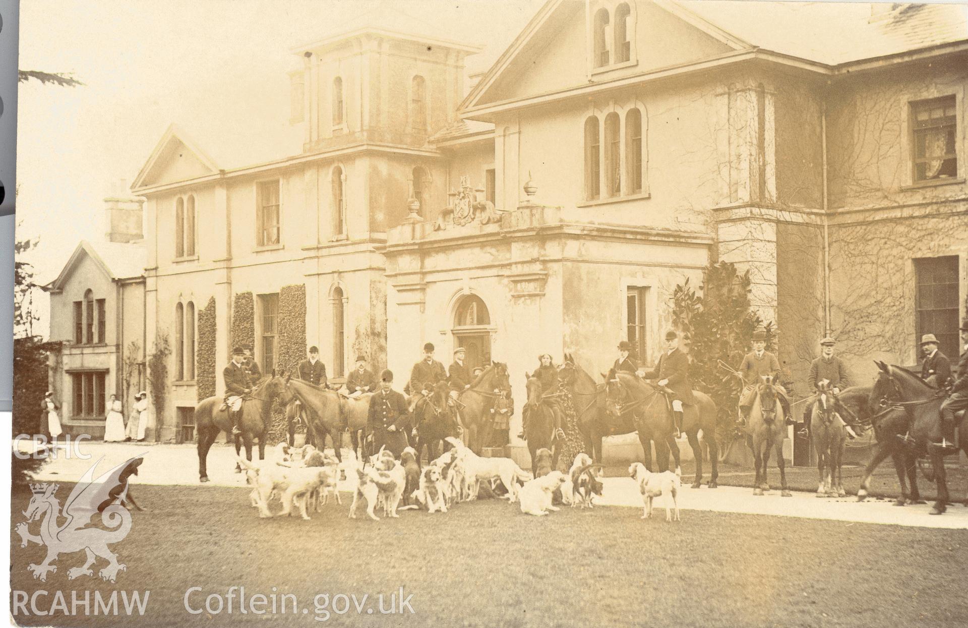 Digitised postcard image of Llanwysg House, Llangattock. Produced by Parks and Gardens Data Services, from an original item in the Peter Davis Collection at Parks and Gardens UK. We hold only web-resolution images of this collection, suitable for viewing on screen and for research purposes only. We do not hold the original images, or publication quality scans.