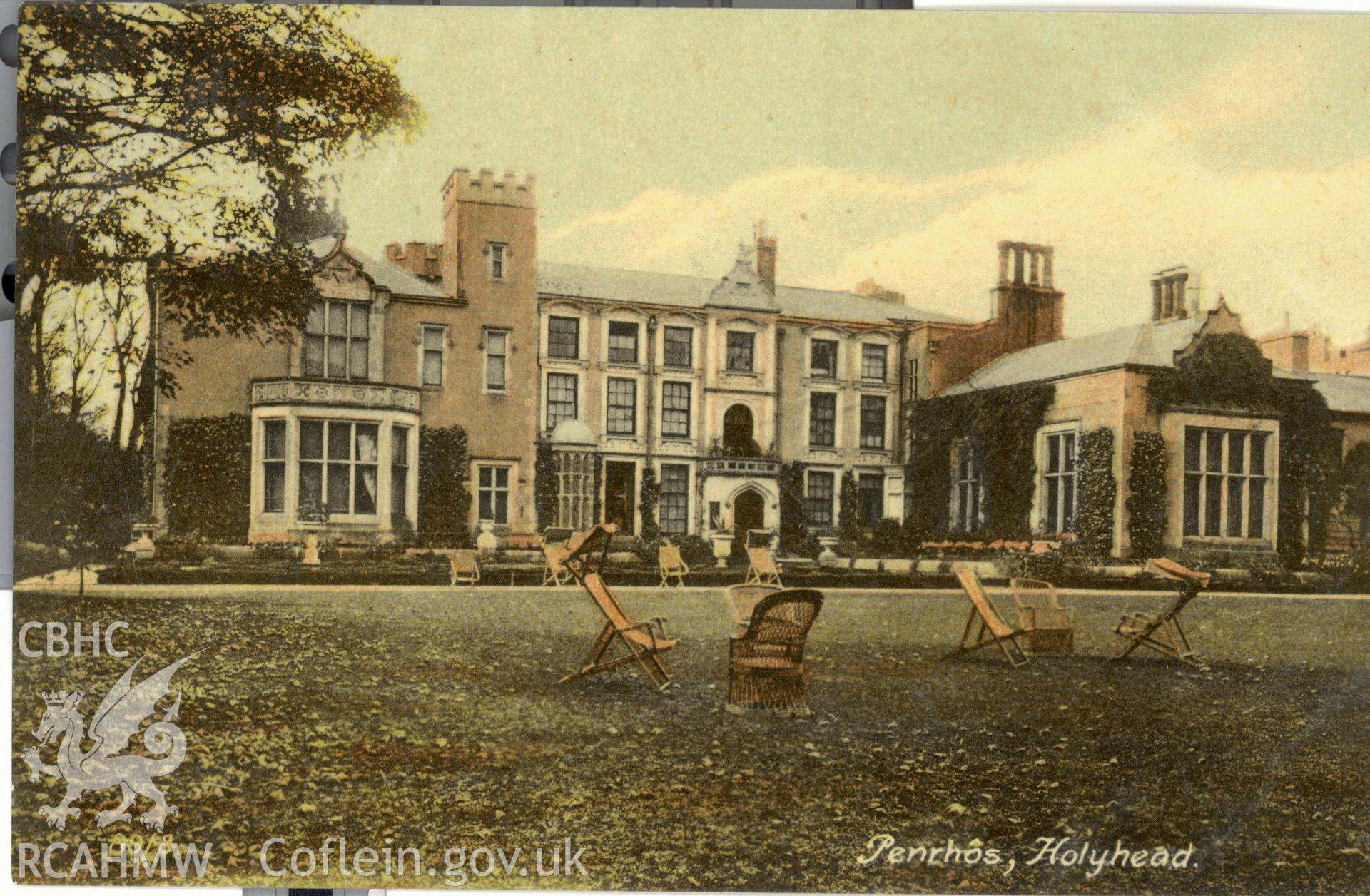 Digitised postcard image of Penrhos, Holyhead, The Knight Collection. Produced by Parks and Gardens Data Services, from an original item in the Peter Davis Collection at Parks and Gardens UK. We hold only web-resolution images of this collection, suitable for viewing on screen and for research purposes only. We do not hold the original images, or publication quality scans.