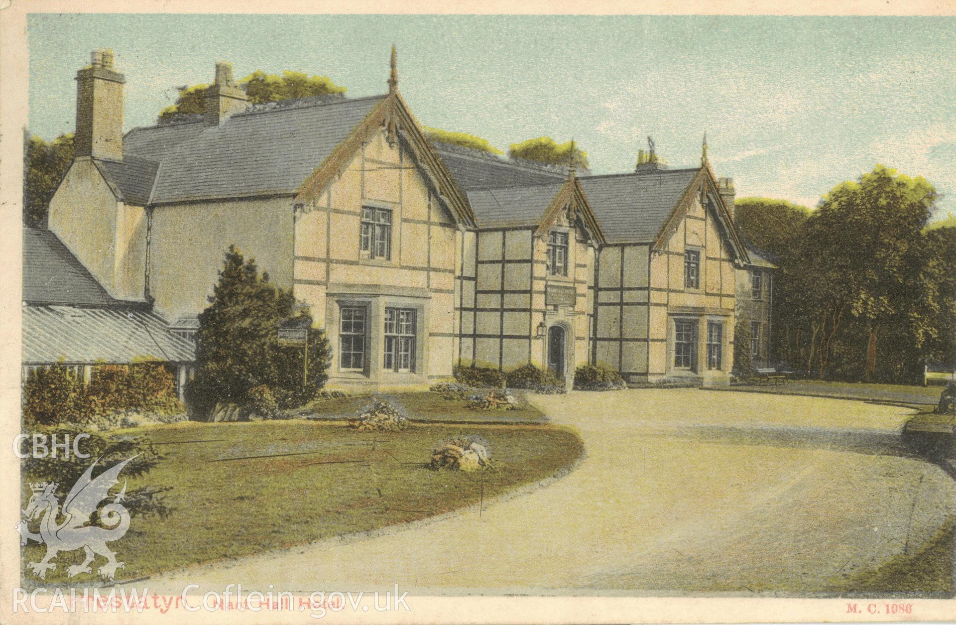 Digitised postcard image of Nant Hall Hotel, Prestatyn, Pictorial Stationery Co. Ltd., London. Produced by Parks and Gardens Data Services, from an original item in the Peter Davis Collection at Parks and Gardens UK. We hold only web-resolution images of this collection, suitable for viewing on screen and for research purposes only. We do not hold the original images, or publication quality scans.