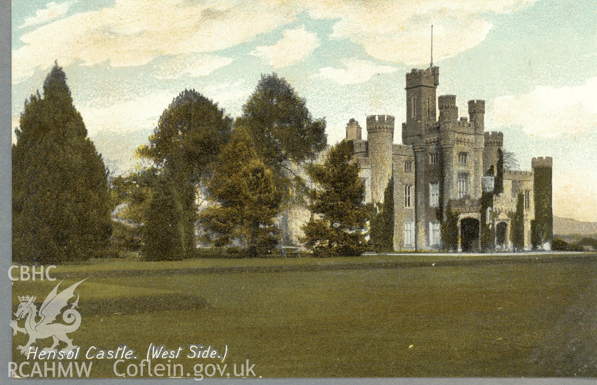 Digitised postcard image of Hensol castle, Pendoylan, "Strand" Series Published by S Willment, Pontyclun. Produced by Parks and Gardens Data Services, from an original item in the Peter Davis Collection at Parks and Gardens UK. We hold only web-resolution images of this collection, suitable for viewing on screen and for research purposes only. We do not hold the original images, or publication quality scans.