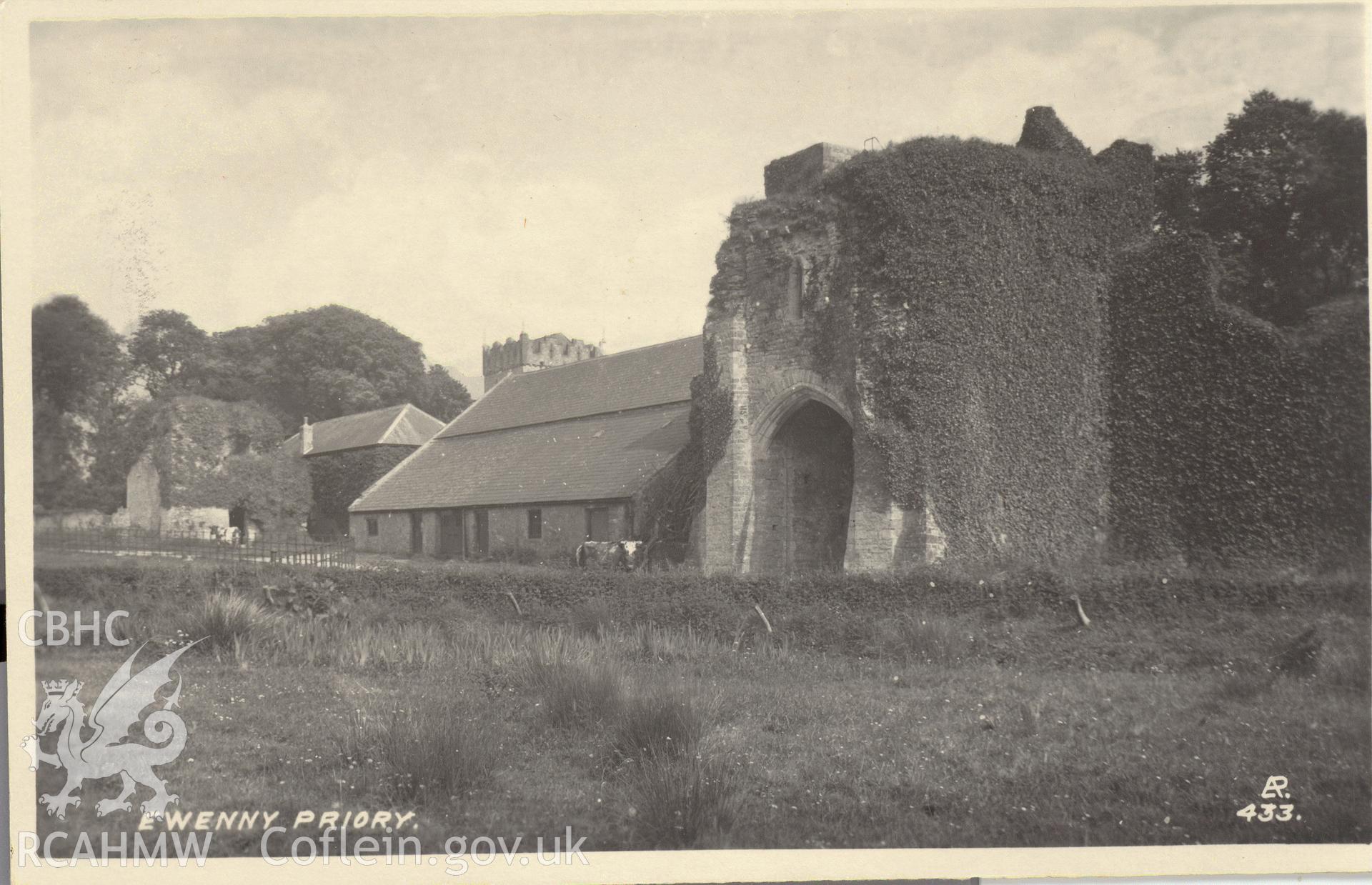 Digitised postcard image of Gatehouse at Ewenny Priory. Produced by Parks and Gardens Data Services, from an original item in the Peter Davis Collection at Parks and Gardens UK. We hold only web-resolution images of this collection, suitable for viewing on screen and for research purposes only. We do not hold the original images, or publication quality scans.