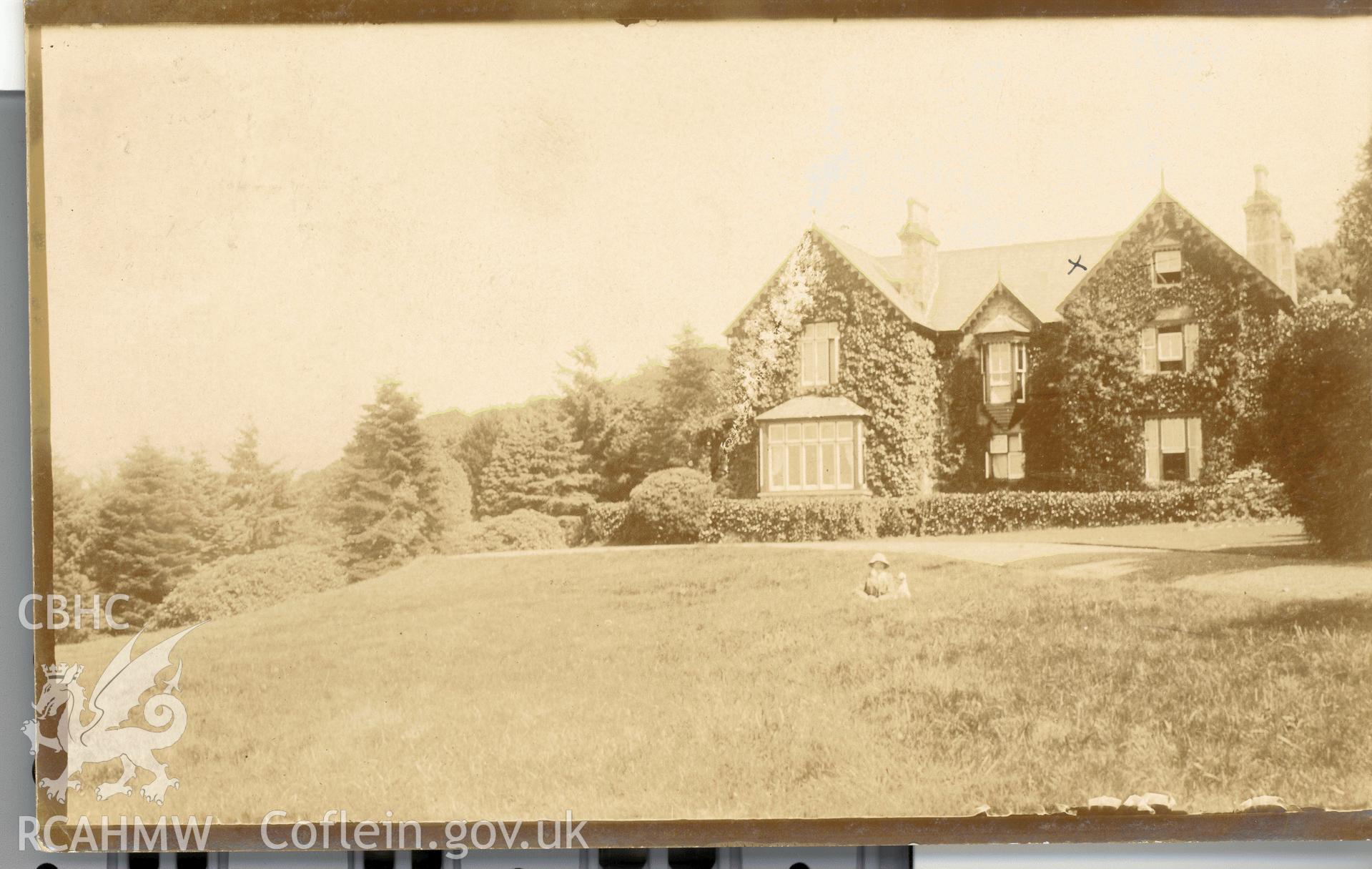 Digitised postcard image of Hafod y Bryn, Llanbedr. Produced by Parks and Gardens Data Services, from an original item in the Peter Davis Collection at Parks and Gardens UK. We hold only web-resolution images of this collection, suitable for viewing on screen and for research purposes only. We do not hold the original images, or publication quality scans.