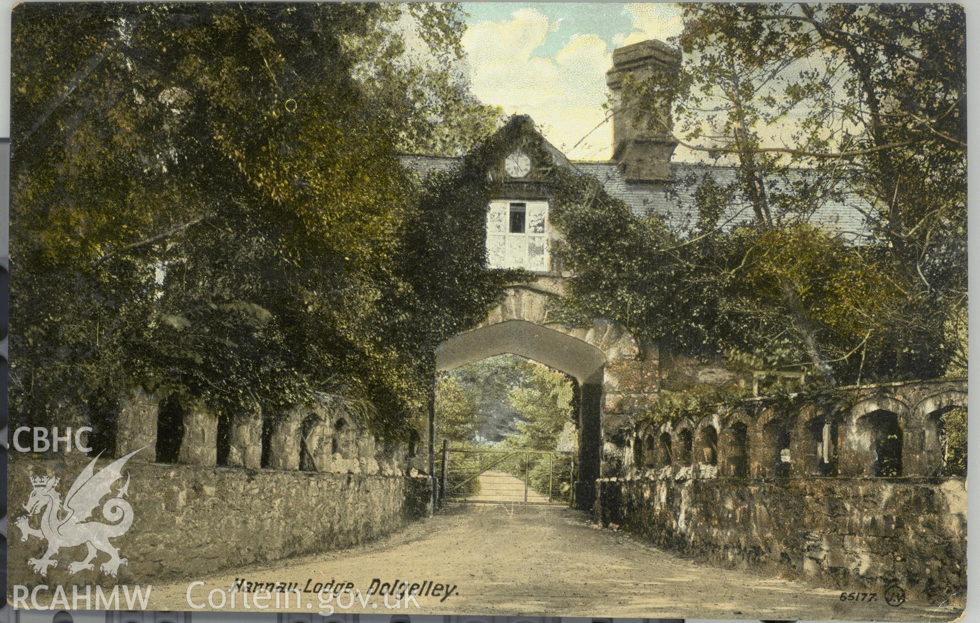 Digitised postcard image of Coed-y-Moch Lodge, Nannau, Valentine's Series. Produced by Parks and Gardens Data Services, from an original item in the Peter Davis Collection at Parks and Gardens UK. We hold only web-resolution images of this collection, suitable for viewing on screen and for research purposes only. We do not hold the original images, or publication quality scans.