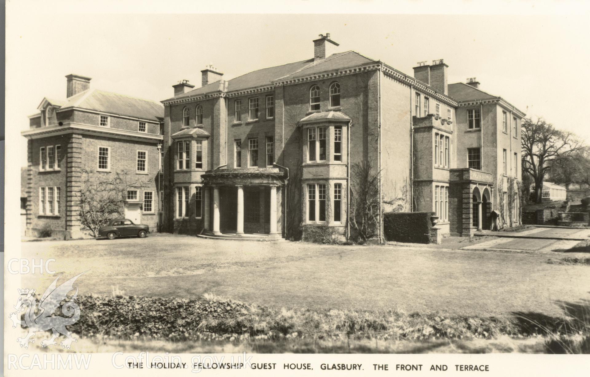 Digitised postcard image of Tregoyd Hall, Gwernyfed, Hamilton Fisher & Co., Torquay. Produced by Parks and Gardens Data Services, from an original item in the Peter Davis Collection at Parks and Gardens UK. We hold only web-resolution images of this collection, suitable for viewing on screen and for research purposes only. We do not hold the original images, or publication quality scans.