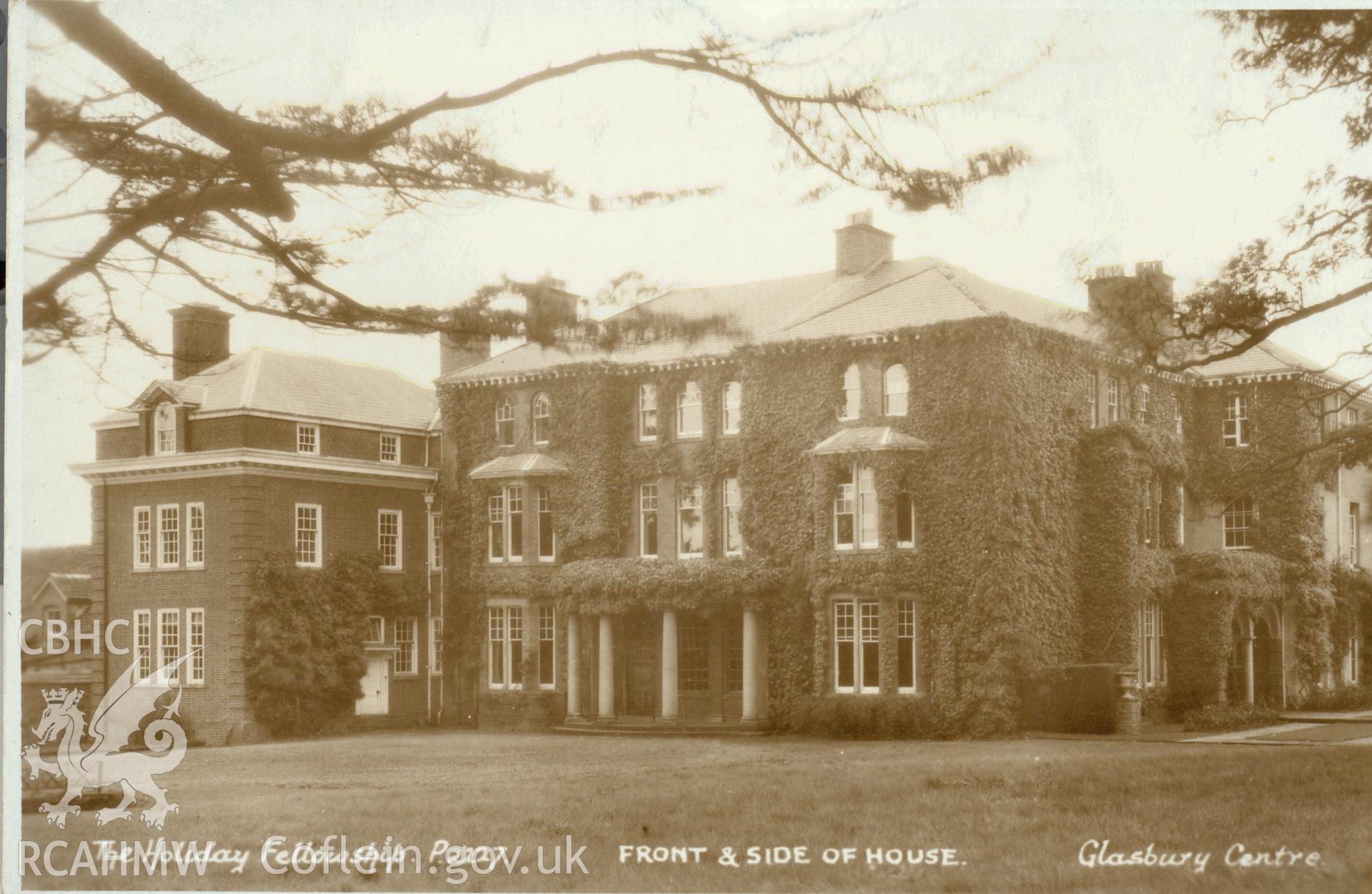 Digitised postcard image of Tregoyd Hall, Gwernyfed, E.A. Sweetman & Son, Ltd.,Tunbridge Wells. Produced by Parks and Gardens Data Services, from an original item in the Peter Davis Collection at Parks and Gardens UK. We hold only web-resolution images of this collection, suitable for viewing on screen and for research purposes only. We do not hold the original images, or publication quality scans.