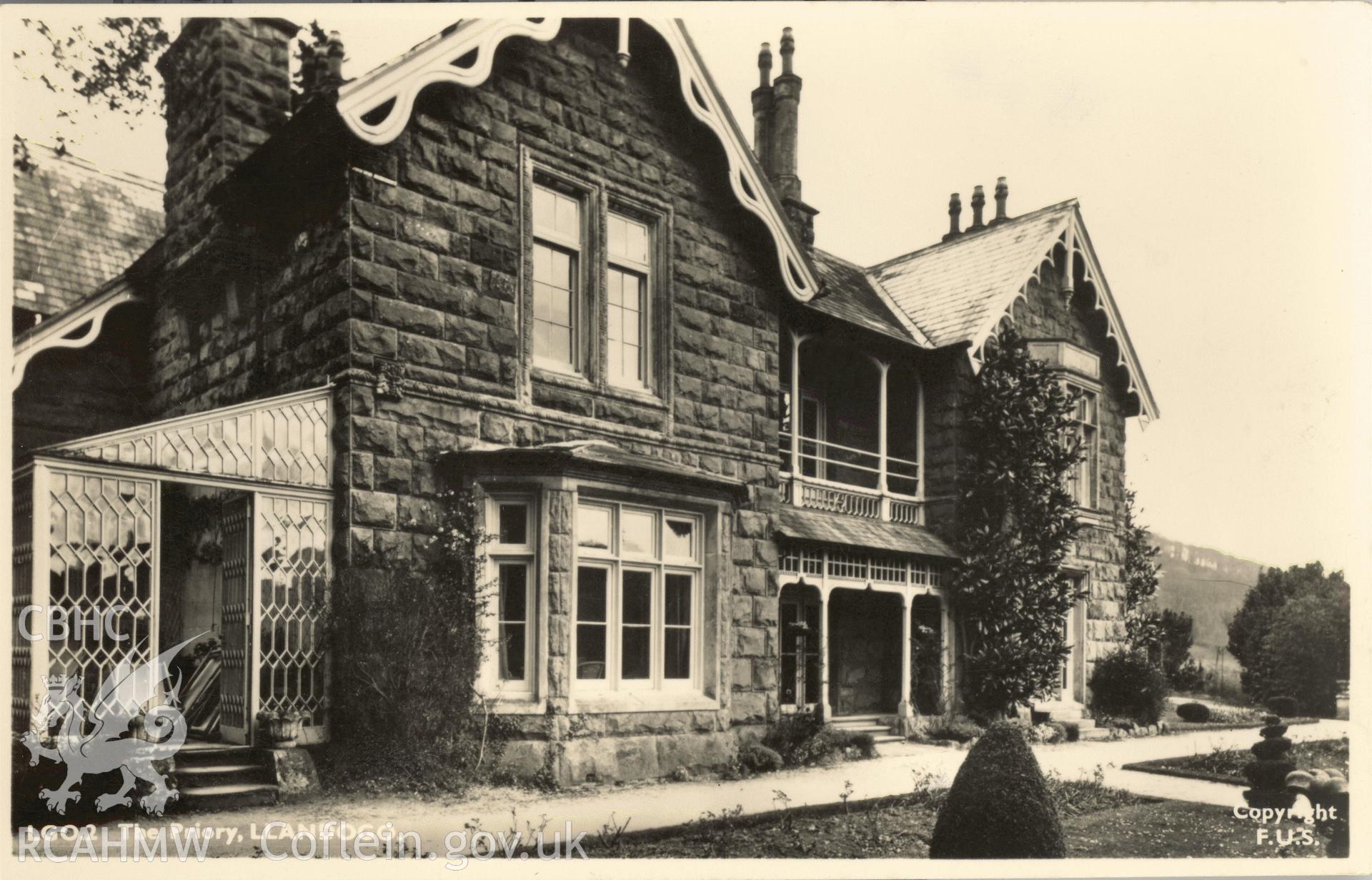 Digitised postcard image of the Priory, Llandogo, F. Frith & Co., Ltd. Produced by Parks and Gardens Data Services, from an original item in the Peter Davis Collection at Parks and Gardens UK. We hold only web-resolution images of this collection, suitable for viewing on screen and for research purposes only. We do not hold the original images, or publication quality scans.