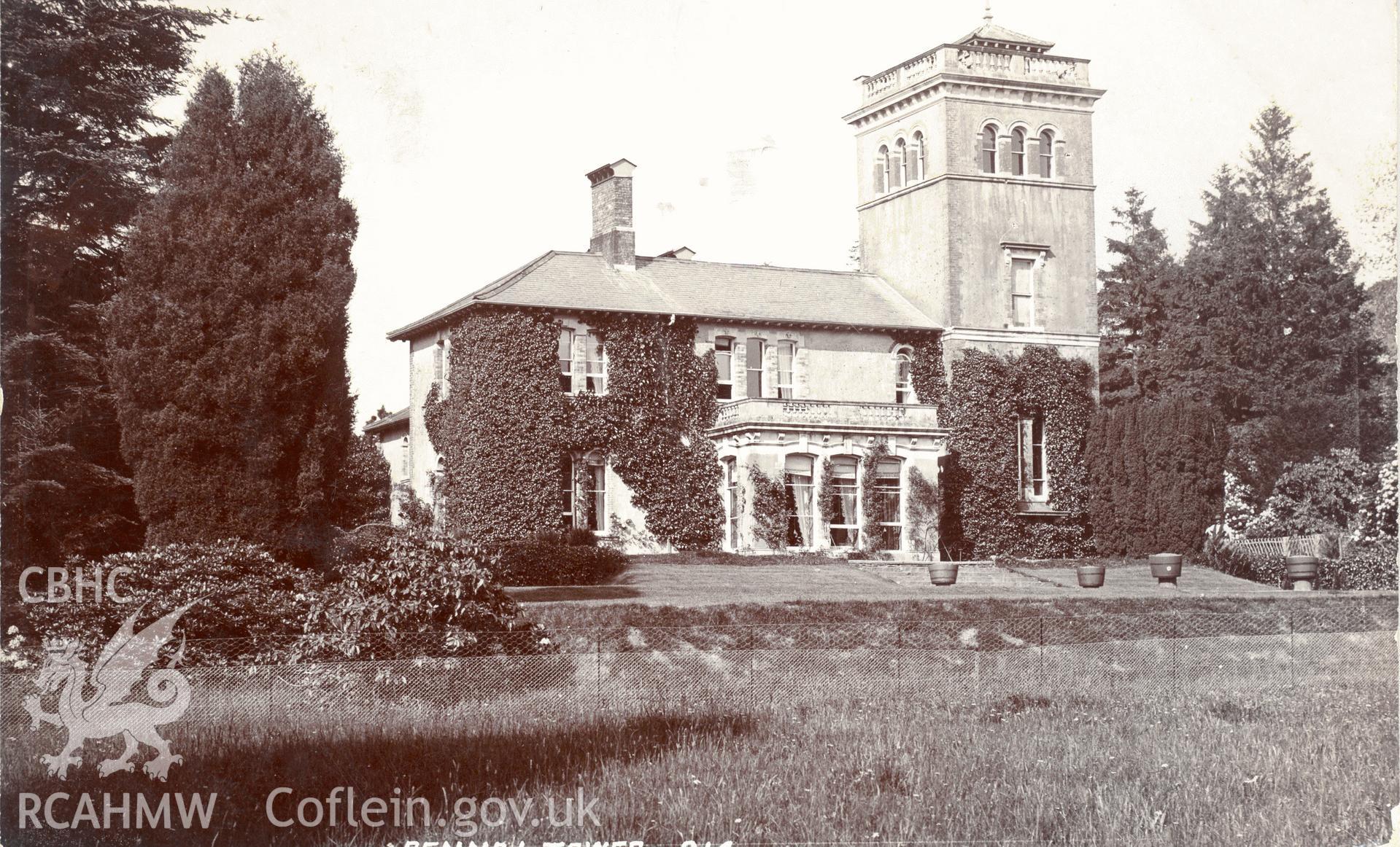 Digitised postcard image of Pennal Tower, George and Son., Real Photograph Series. Produced by Parks and Gardens Data Services, from an original item in the Peter Davis Collection at Parks and Gardens UK. We hold only web-resolution images of this collection, suitable for viewing on screen and for research purposes only. We do not hold the original images, or publication quality scans.