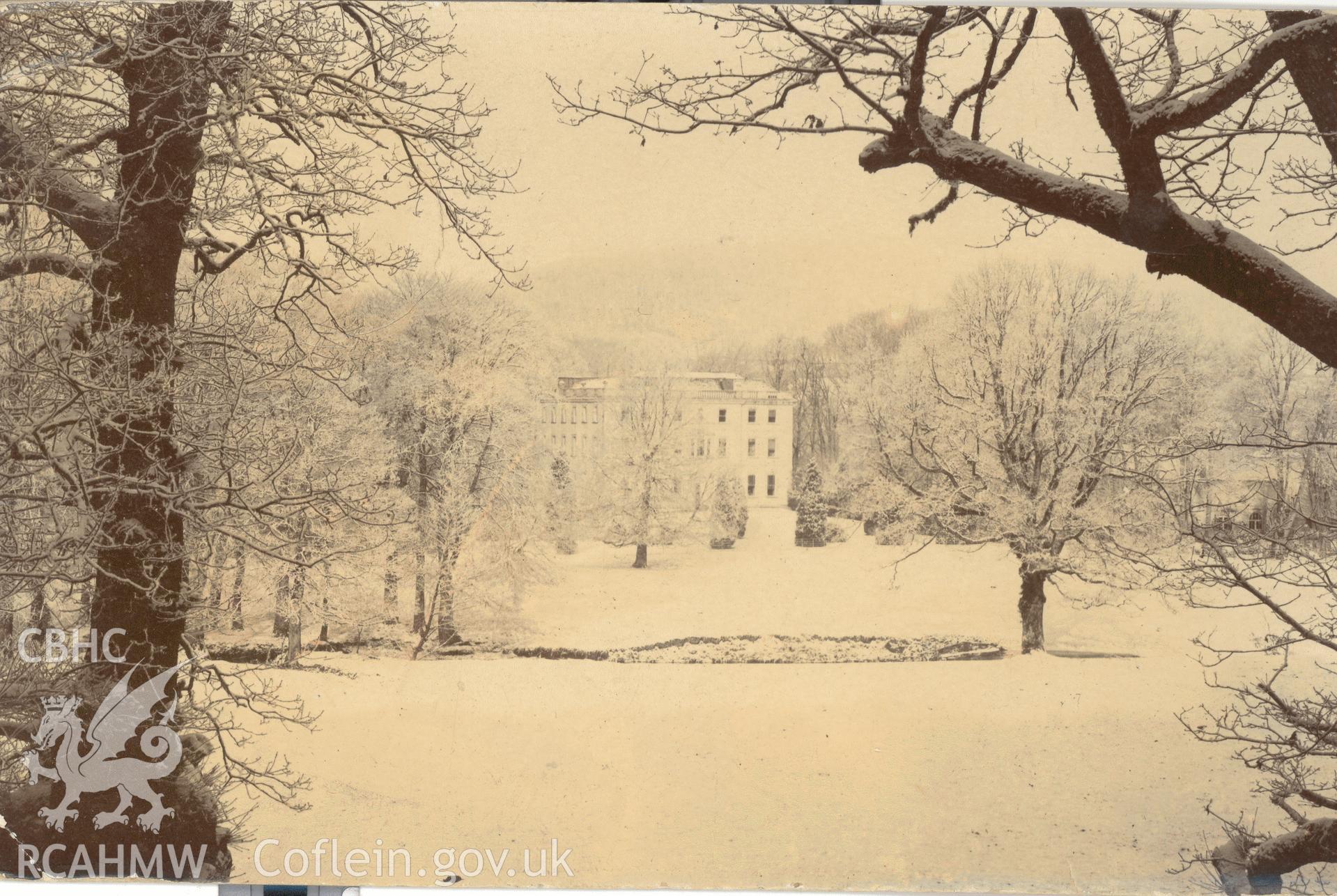 Digitised postcard image of Glanbrane, Cynghordy, Isaac Haley, owner. Produced by Parks and Gardens Data Services, from an original item in the Peter Davis Collection at Parks and Gardens UK. We hold only web-resolution images of this collection, suitable for viewing on screen and for research purposes only. We do not hold the original images, or publication quality scans.