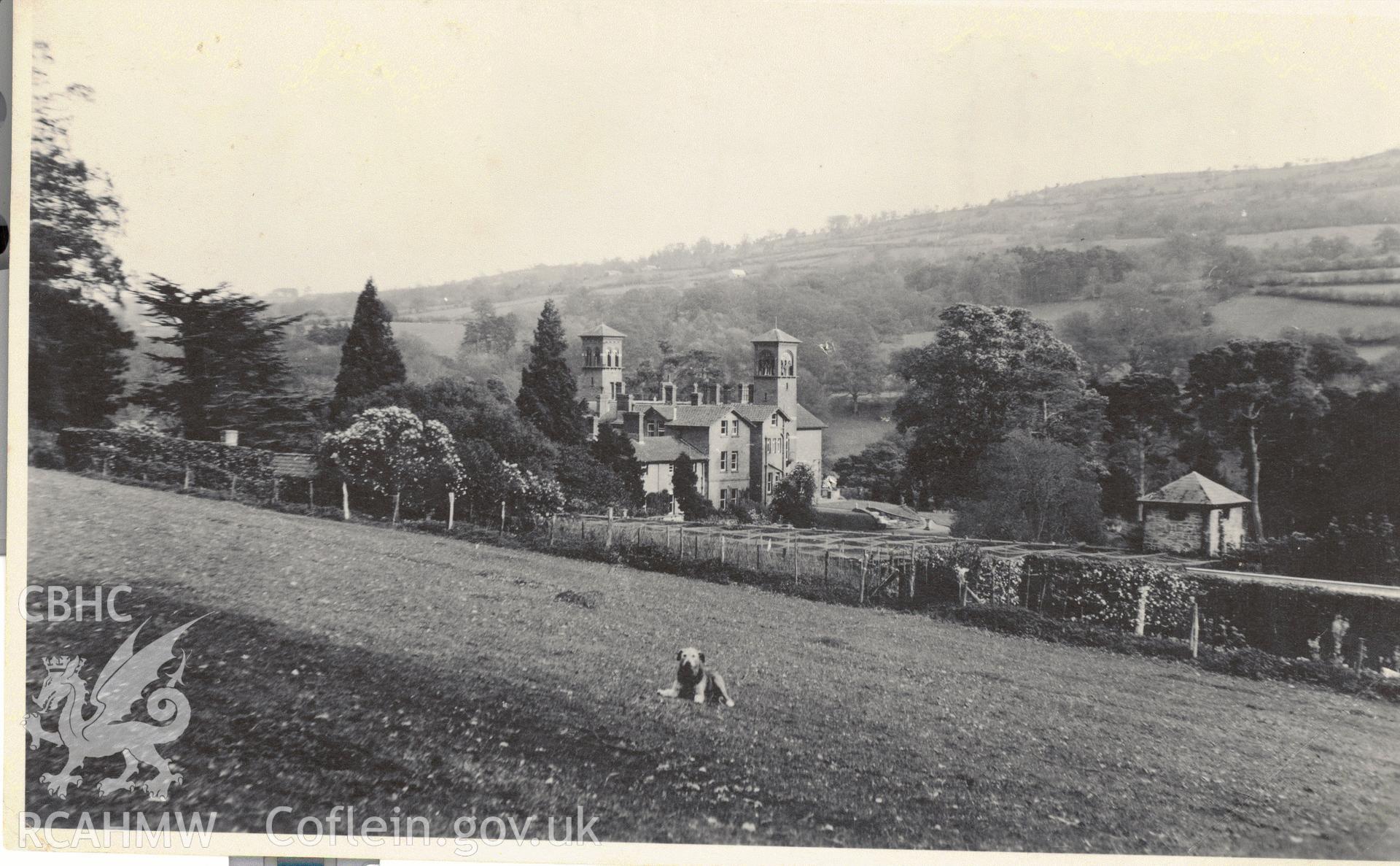 Digitised postcard image of Gliffaes House. Produced by Parks and Gardens Data Services, from an original item in the Peter Davis Collection at Parks and Gardens UK. We hold only web-resolution images of this collection, suitable for viewing on screen and for research purposes only. We do not hold the original images, or publication quality scans.