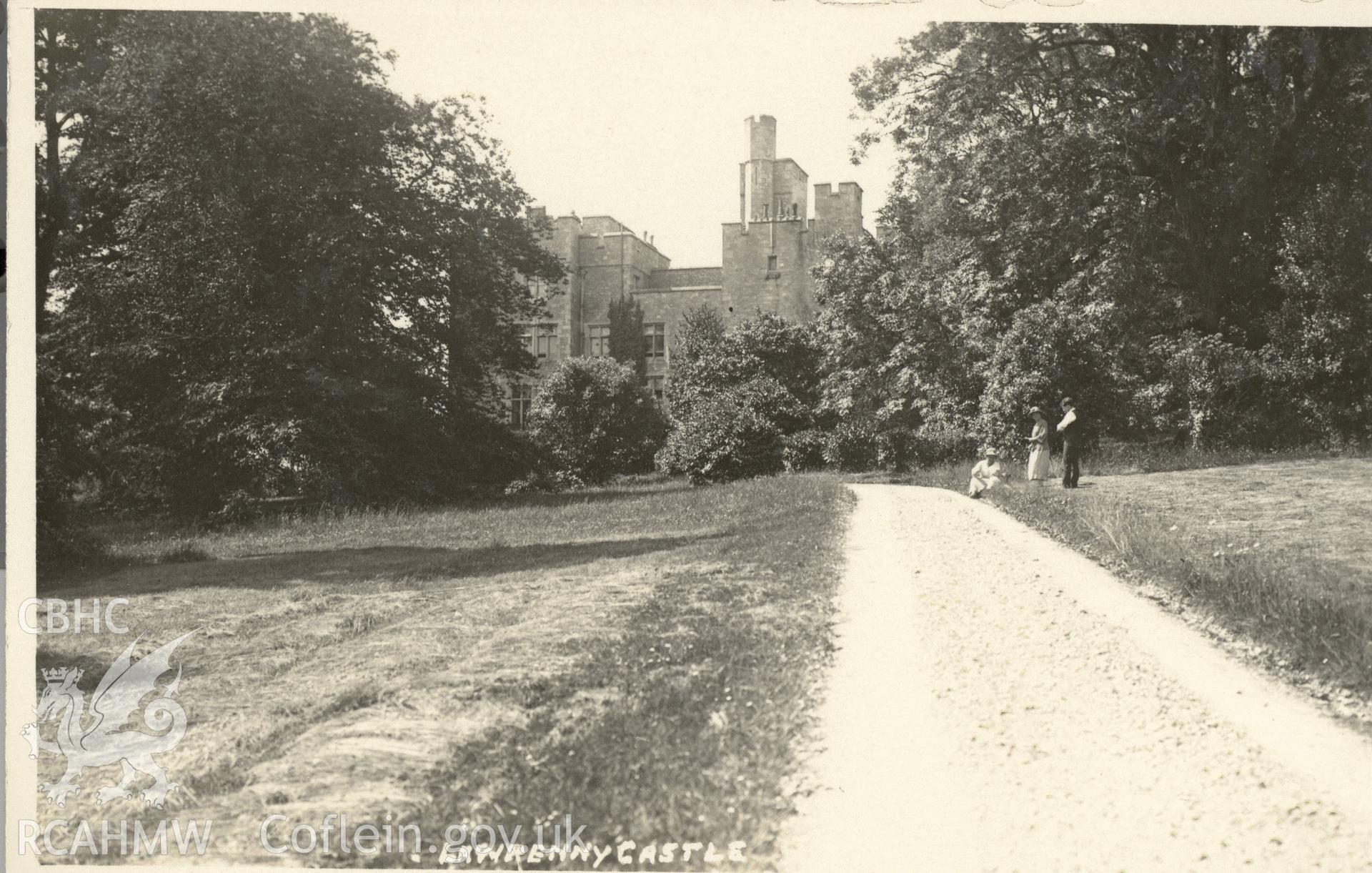 Digitised postcard image of Lawrenny Castle, S.J. Allen, Photographer, Pembroke Dock. Produced by Parks and Gardens Data Services, from an original item in the Peter Davis Collection at Parks and Gardens UK. We hold only web-resolution images of this collection, suitable for viewing on screen and for research purposes only. We do not hold the original images, or publication quality scans.