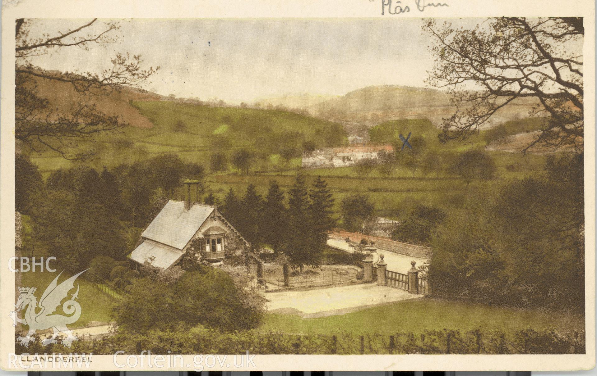 Digitised postcard image of Pal? Lodge, Llandderfel, D. Howel Davies, post office, Llandderfel. Produced by Parks and Gardens Data Services, from an original item in the Peter Davis Collection at Parks and Gardens UK. We hold only web-resolution images of this collection, suitable for viewing on screen and for research purposes only. We do not hold the original images, or publication quality scans.