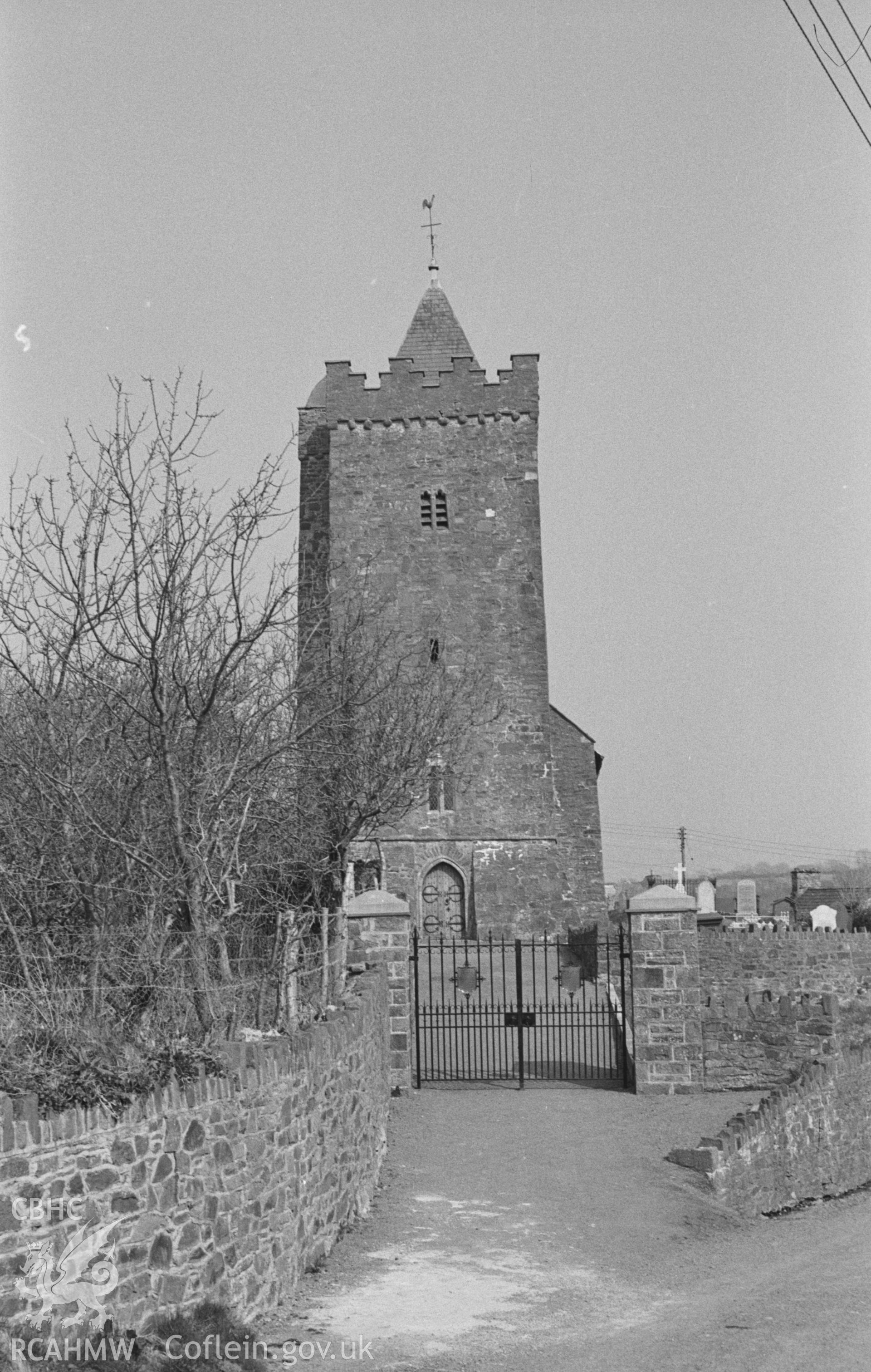 Black and White photograph showing St David's church, Llanarth. Photographed by Arthur Chater in April 1963 from Grid Reference SN 423 577, looking east.