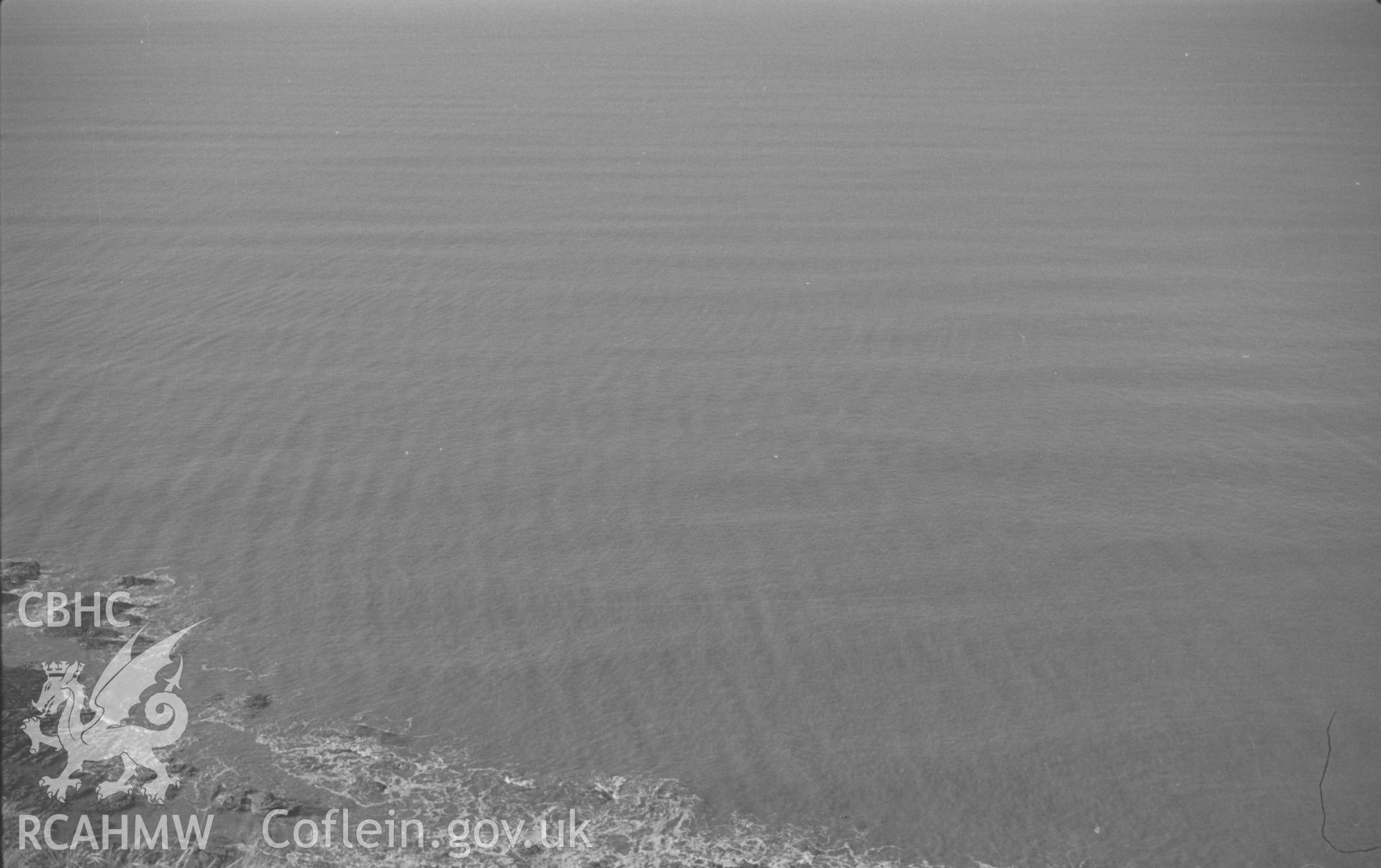 Black and White photograph showing wave patterns from Craig Las, Aberystwyth. Photographed by Arthur Chater in December 1962, from Grid Reference SN 584 829, looking west north-west.