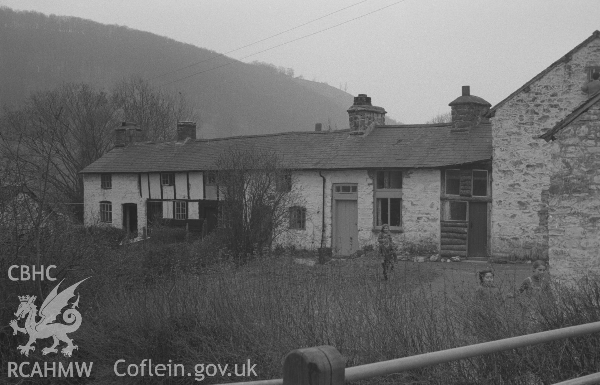 Black and White photograph showing row at houses at Llawr-y-glyn.